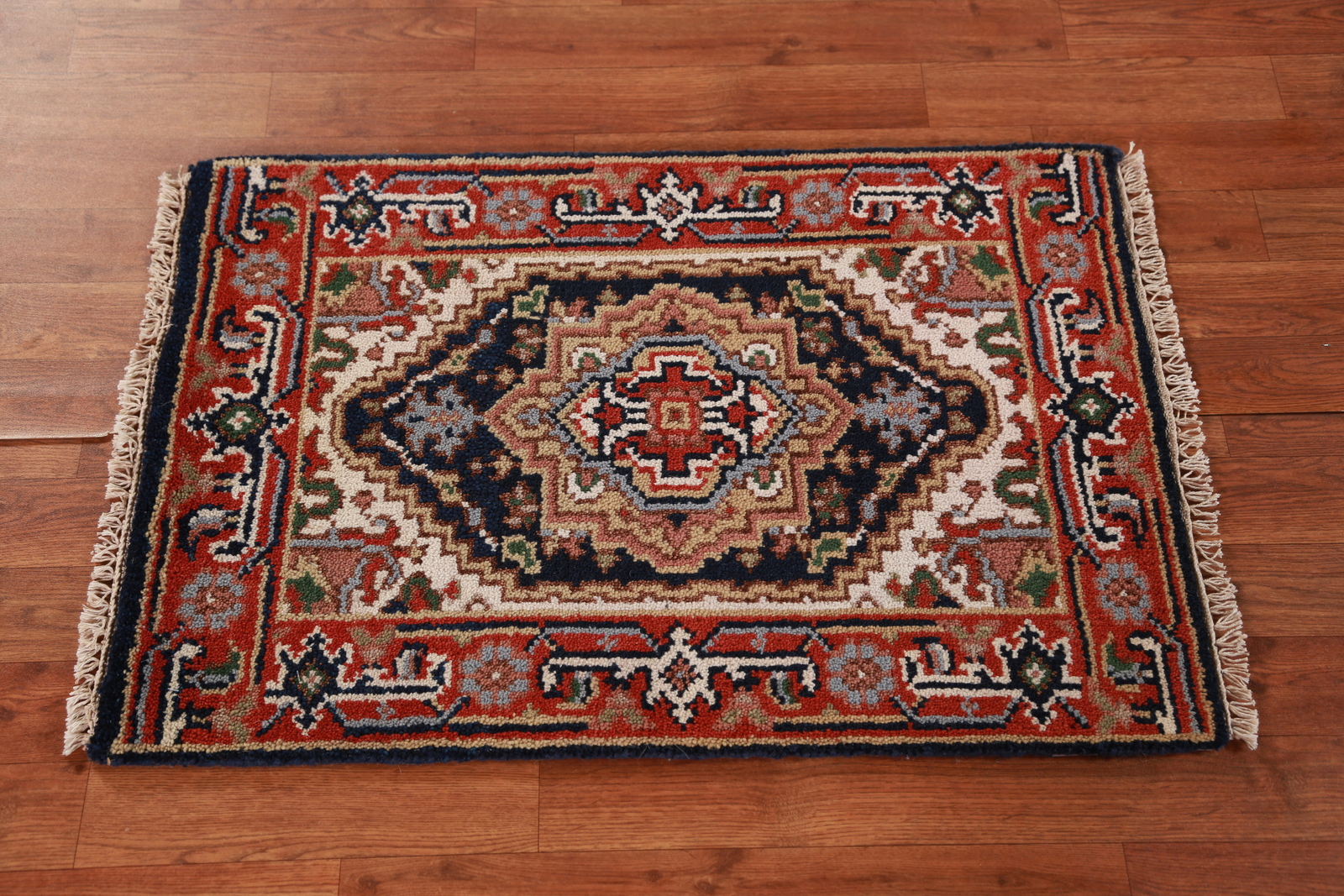 Navy Blue Heriz Serapi Beauty Hand-Knotted Indian Accent Carpet in Wool 2×3 ft