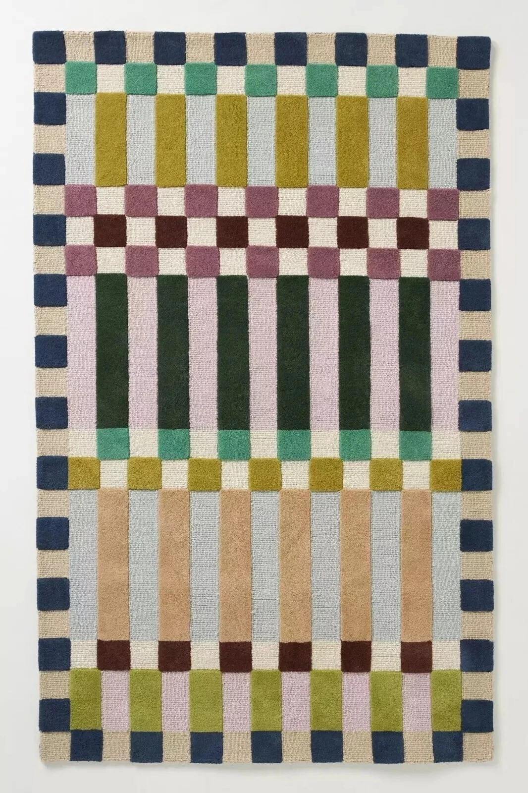 Hoxton Hand-Tufted Wool Rug Modern Geometric Design Checkered Pattern