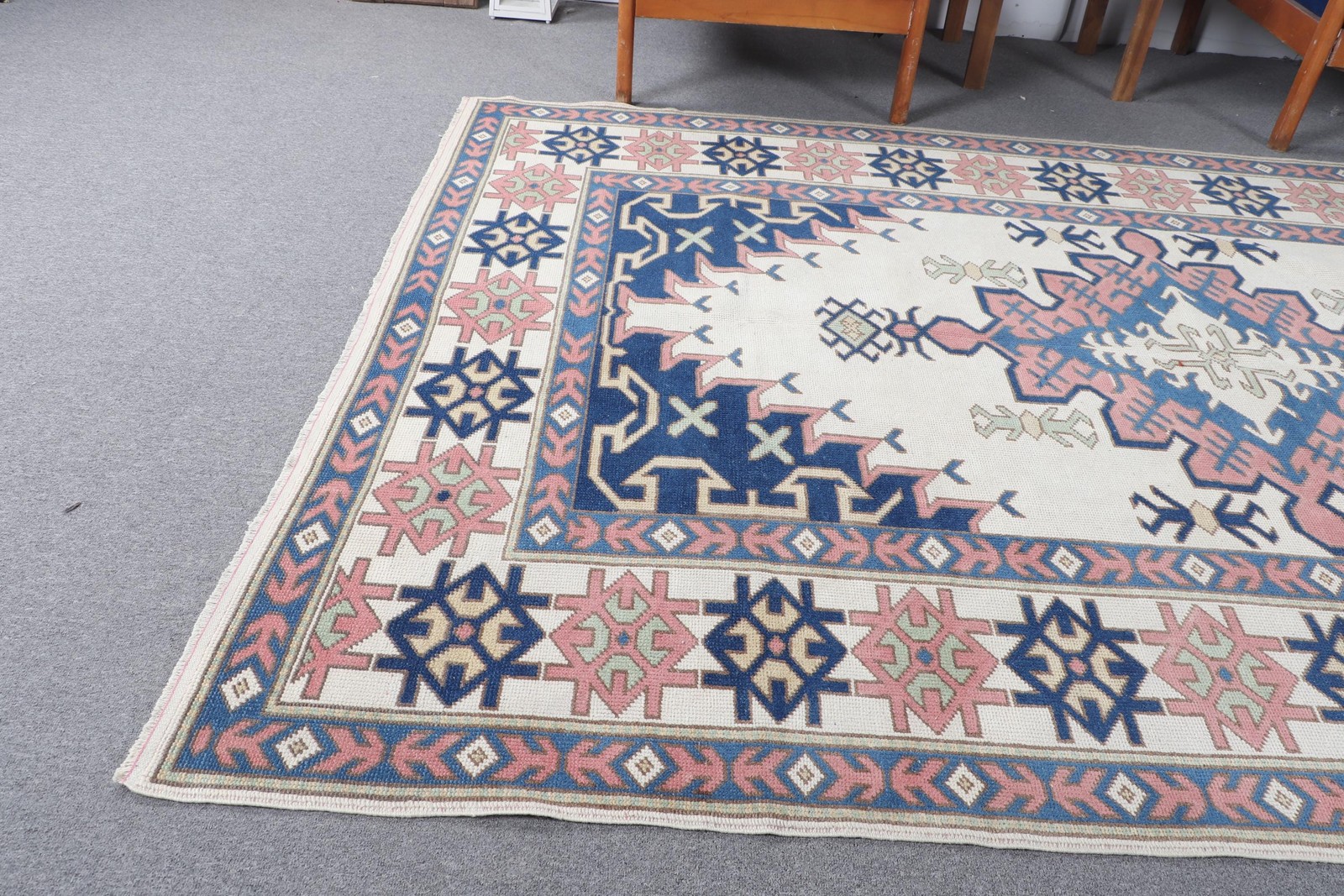 Turkish Vintage Rug 6,1×9,1 ft, Blue Striped Rug