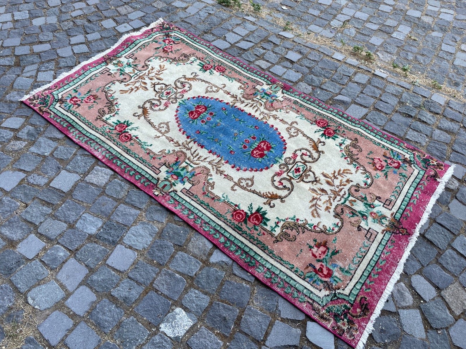 Bohemian Area Rug Handmade Wool Rug Turkish Vintage Traditional Rug 3,7 x 6,8 ft