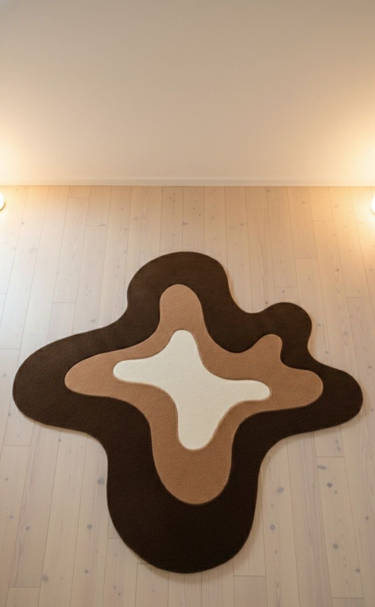 Modern Abstract Area Rug 2×3 ft Brown Beige Ivory Organic Shape Accent Carpet