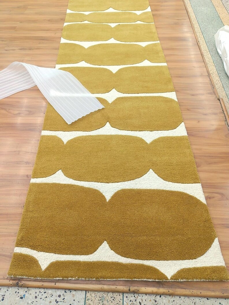 Hand-Tufted Wool Runner Rug, Golden Mustard Abstract Design