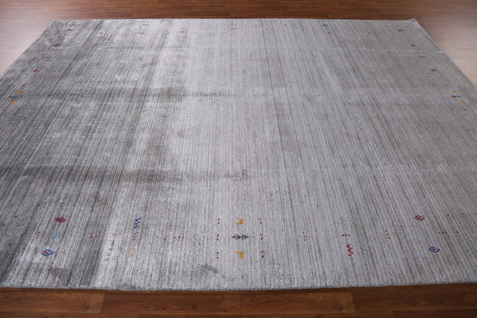 Eye-catching Gabbeh Area Rug Gray Color Handmade Silk 9×12 ft