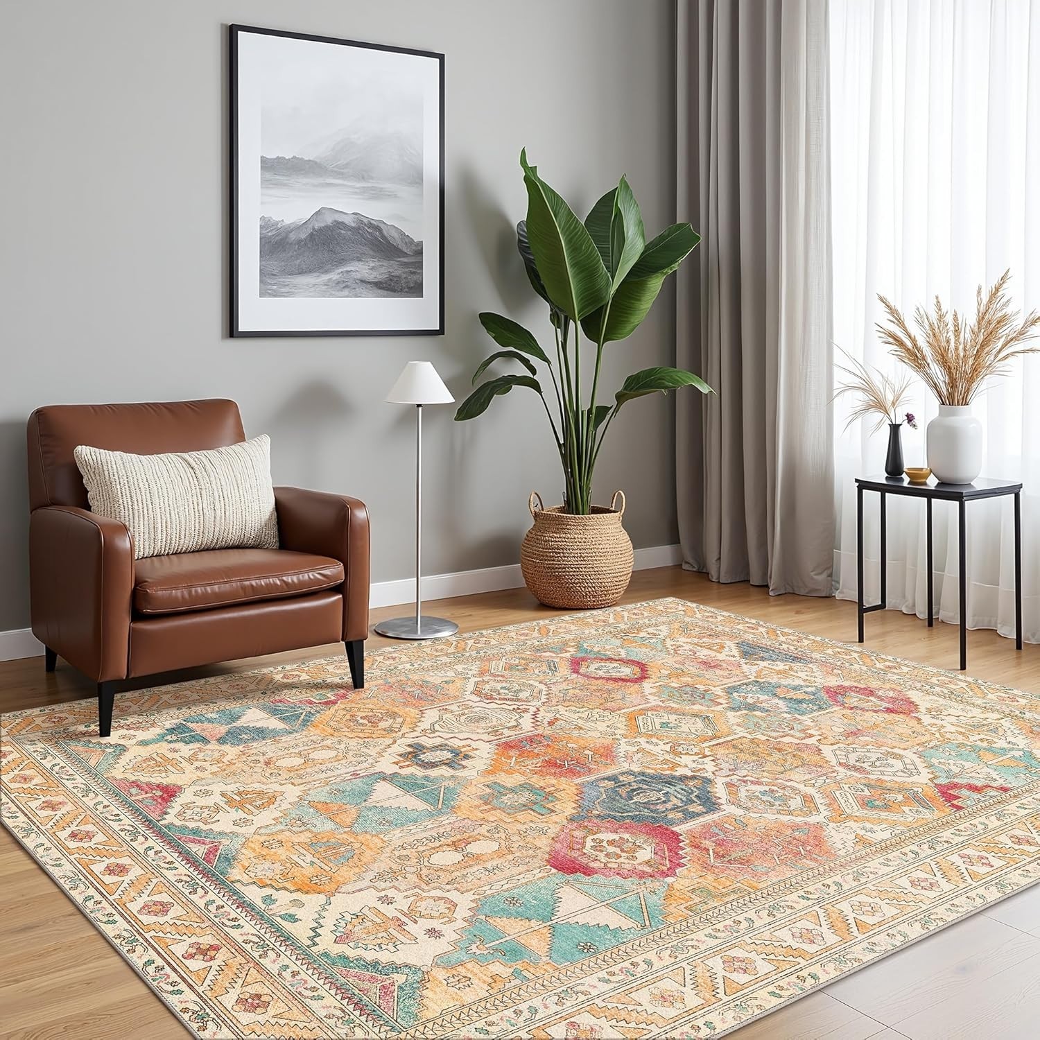 Chenille Low Pile Washable Rug 8×10 – Stylish Non-Slip Carpet for Living Room