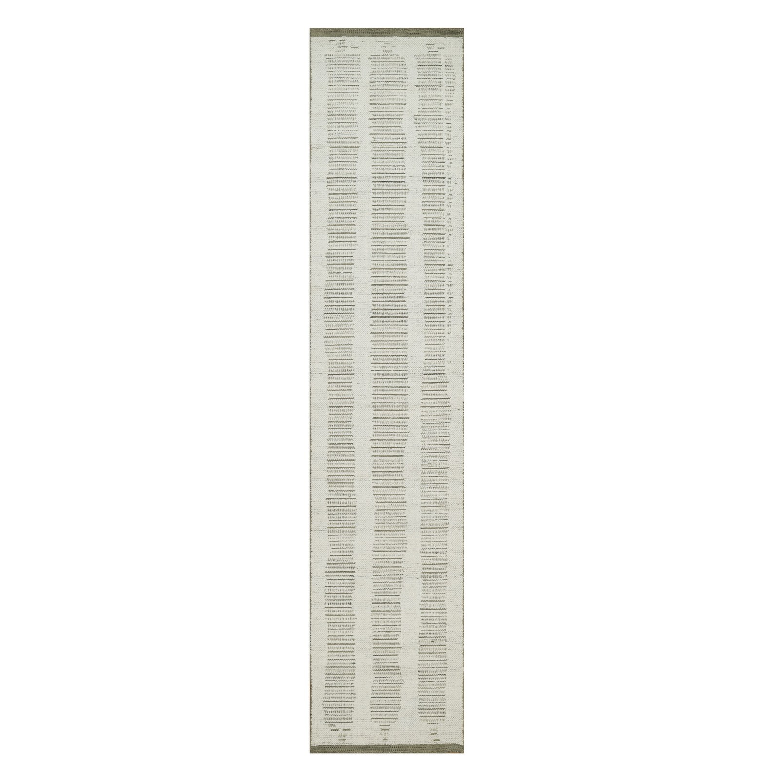 2’6″x11’10” Ivory Flat Weave with Pile Hand Woven Natural Wool Runner Rug R91724