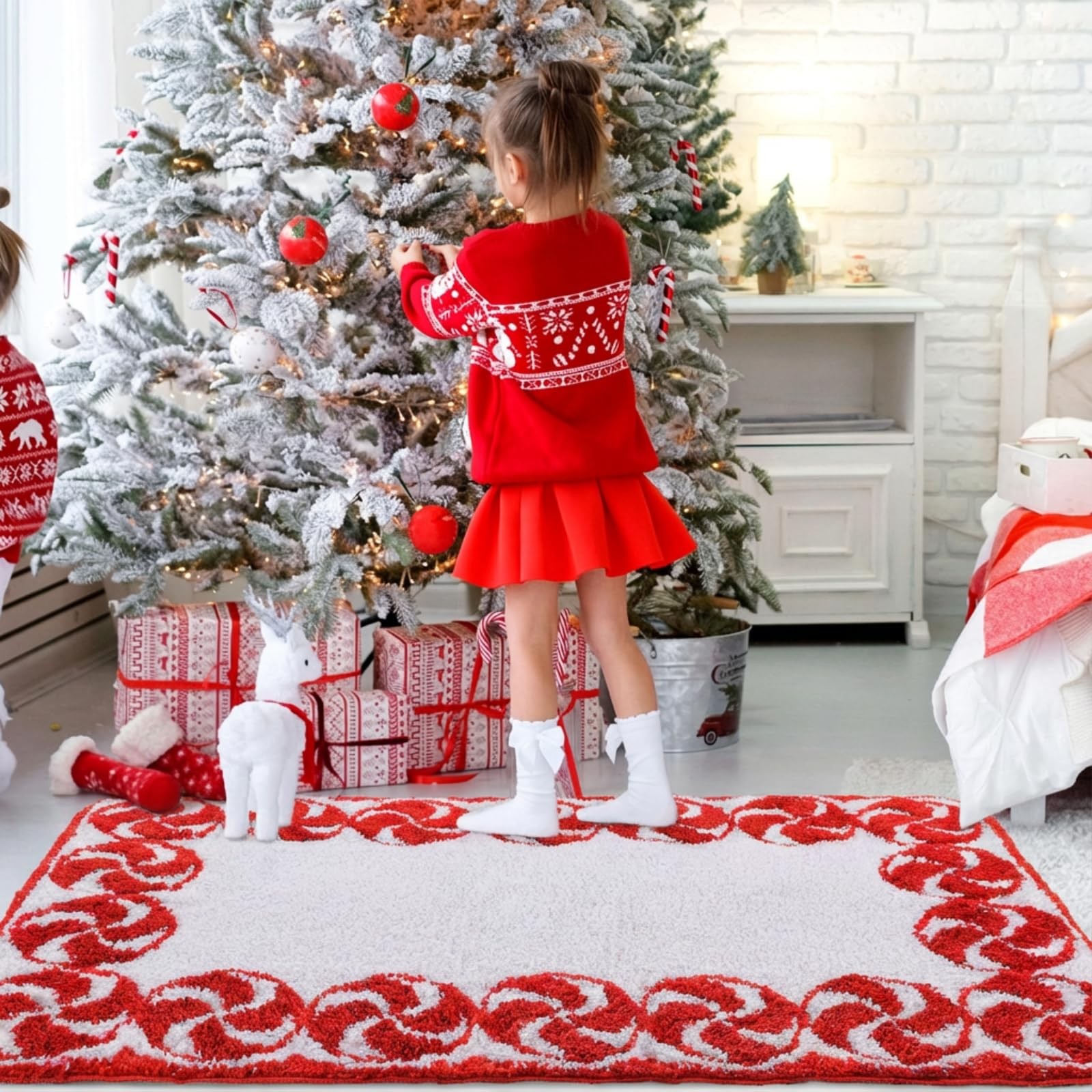 25 x 38 Inches Christmas Bathroom Rugs Decor Candy Cane Red and White Holiday…