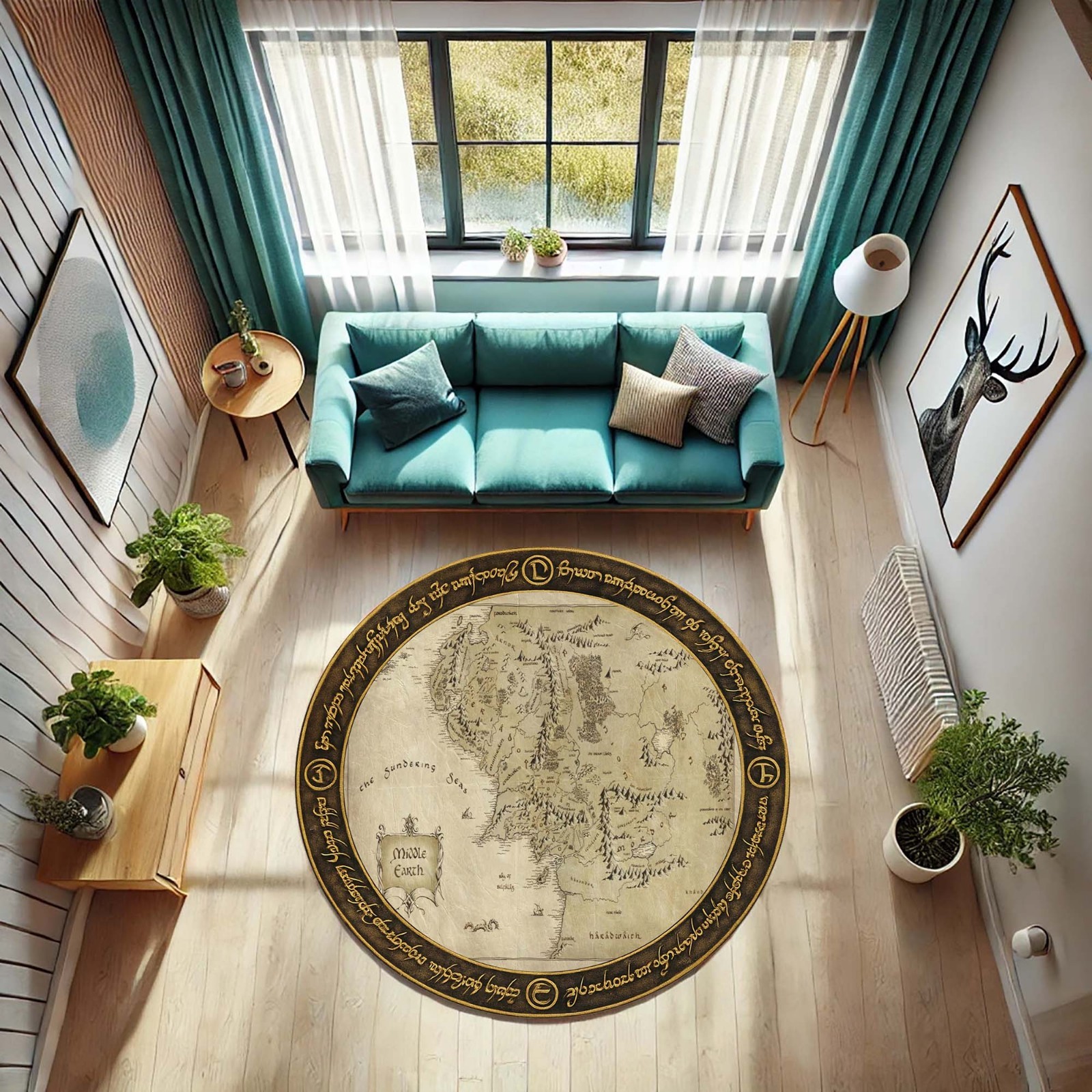 Middle Earth Rug, Fantasy Round Rug, Room Decor, Middle Earth Style Mat, Geeky