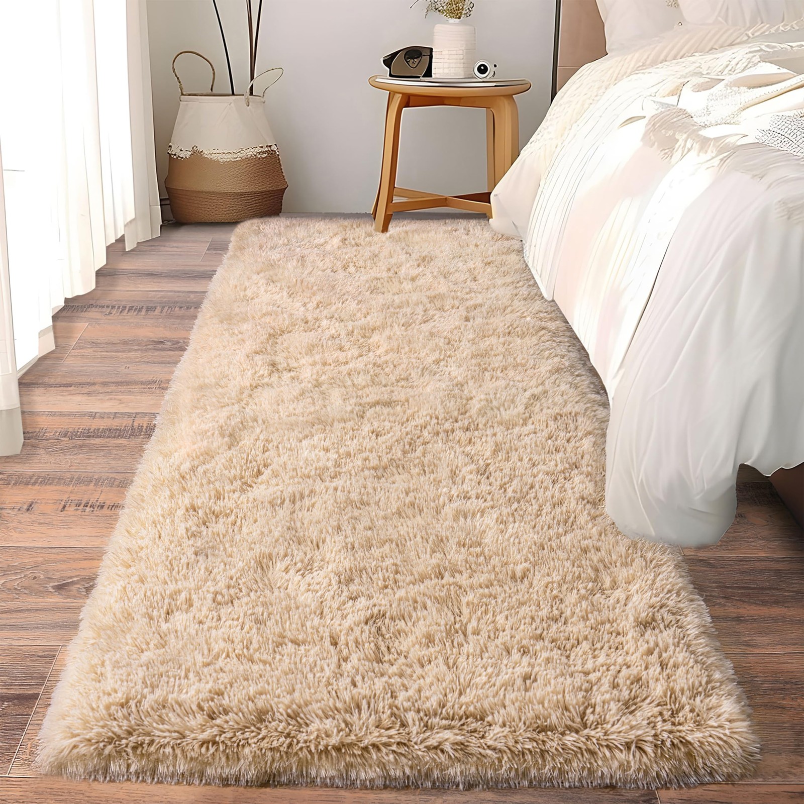 Ailyei Soft Runner Rugs for Bedroom Hallways, 2×6 Beige Fluffy Shag Throw Are…