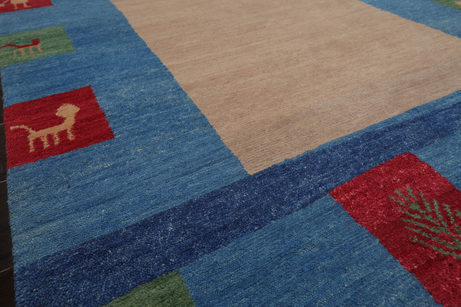 4×6 Beige Hand Knotted Tibetan Contemporary Wool Area Rug
