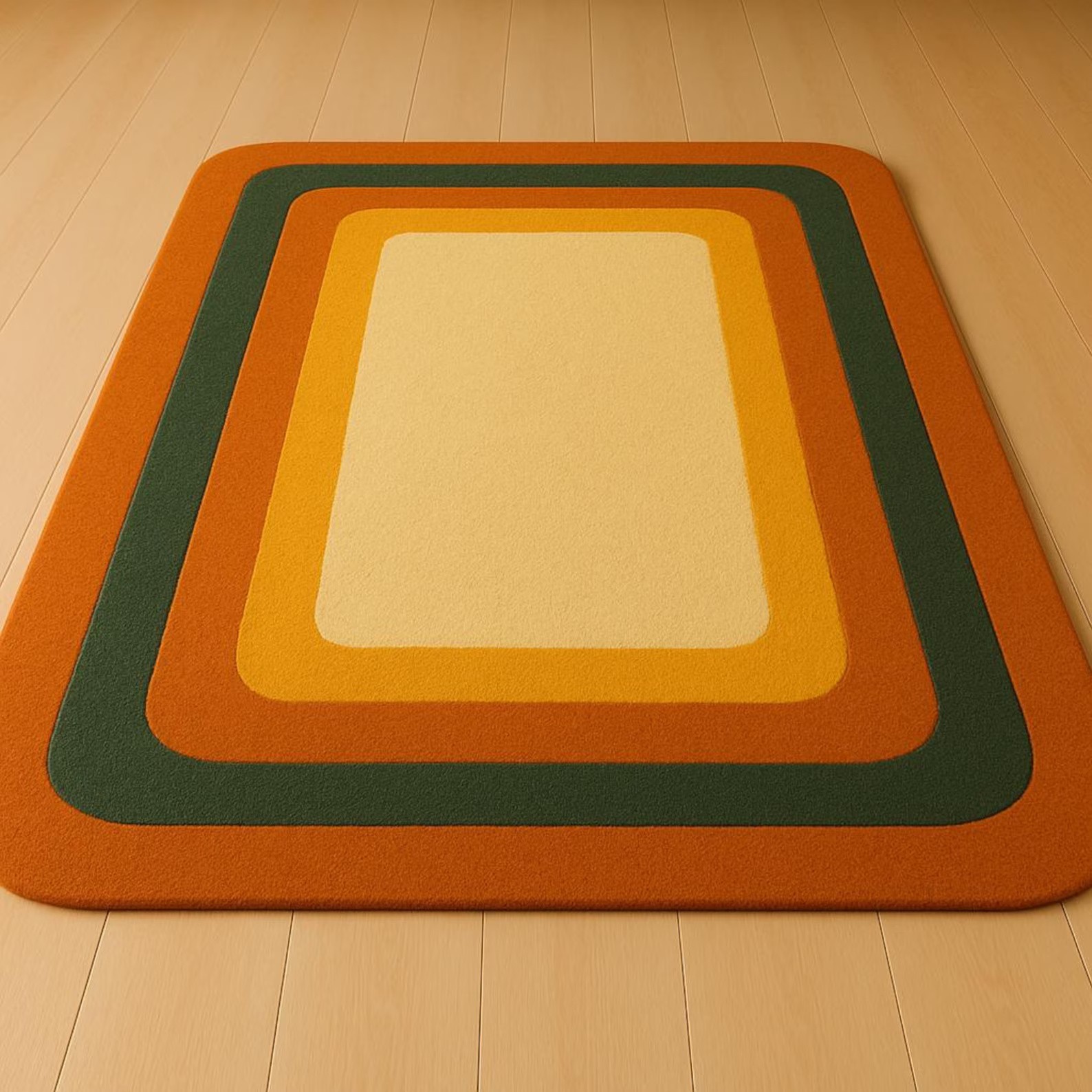 Cream, Mustard, Burnt Orange & Forest Green Geometric Design Carpet Rug