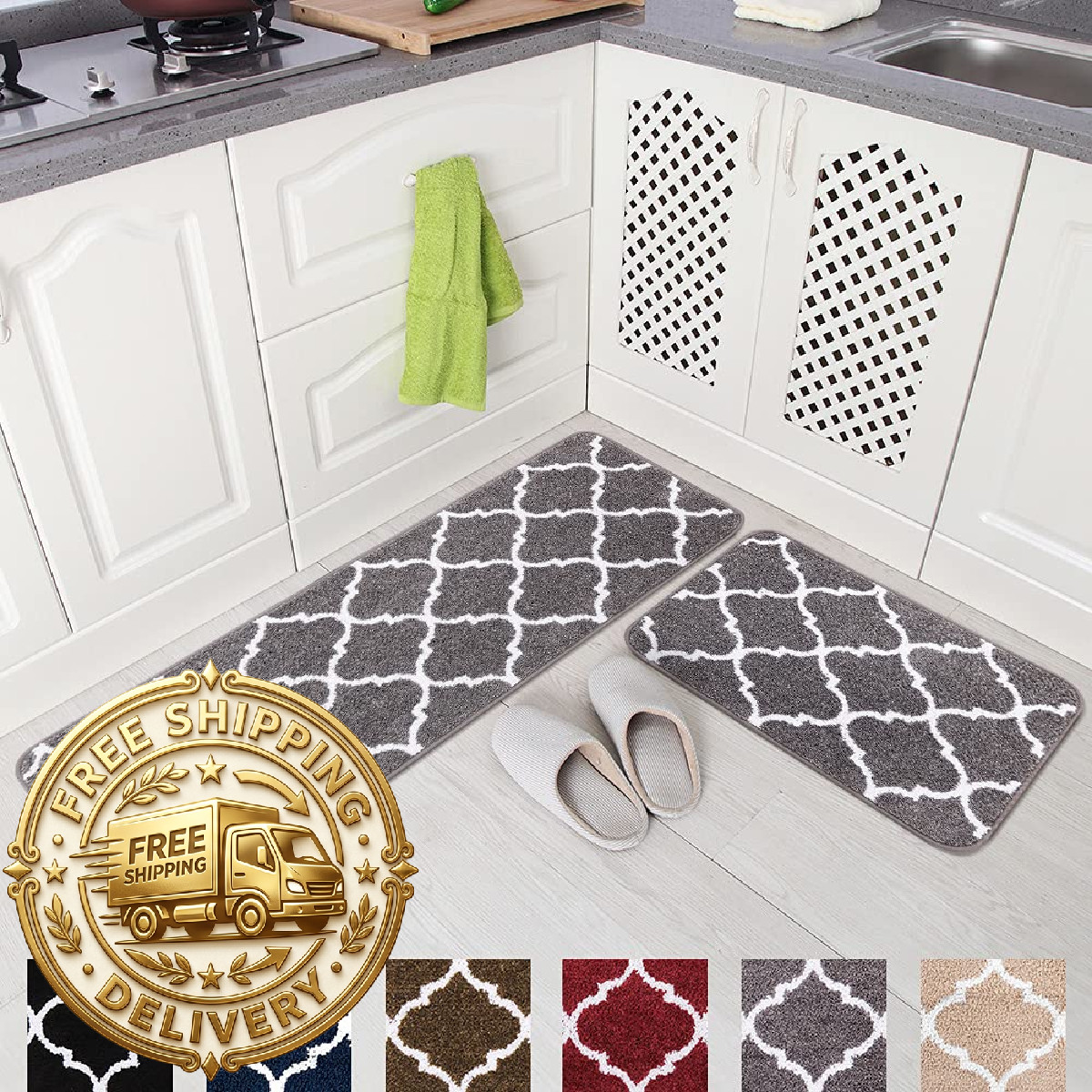 Carvapet 2 Piece Kitchen Rugs And Mats Set Absorbent Microfiber Floor Mats Non