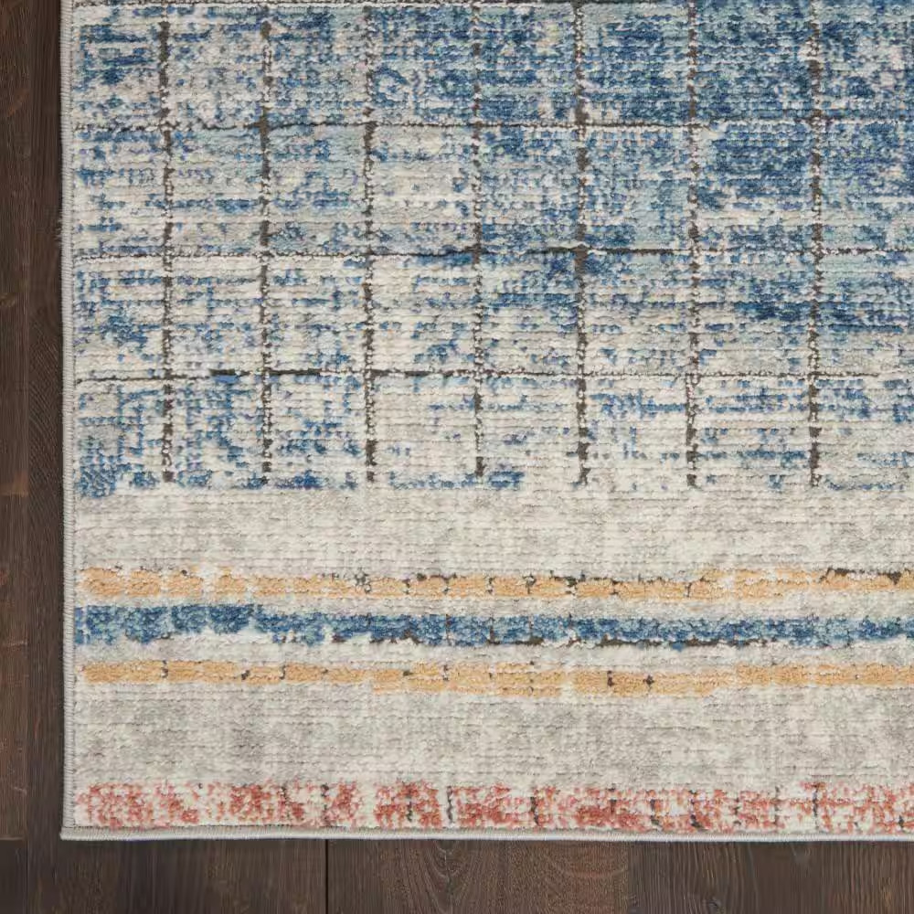 Concerto Blue Doormat 2 Ft. X 4 Ft. Abstract Contemporary Kitchen Area Rug