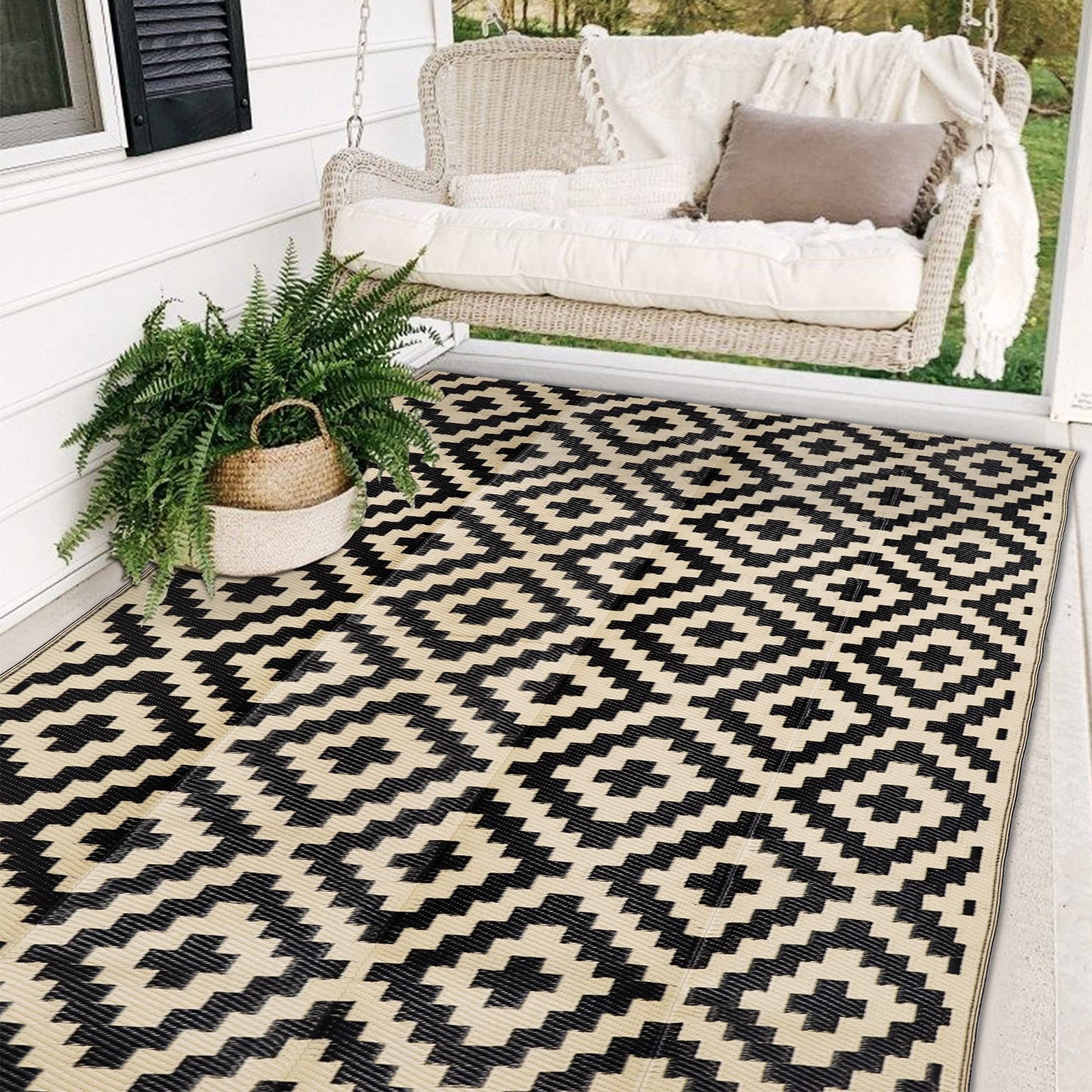 New SAND MINE Waterproof Outdoor Rug 5×8 ft Plastic Reversible Rug, Modern Area