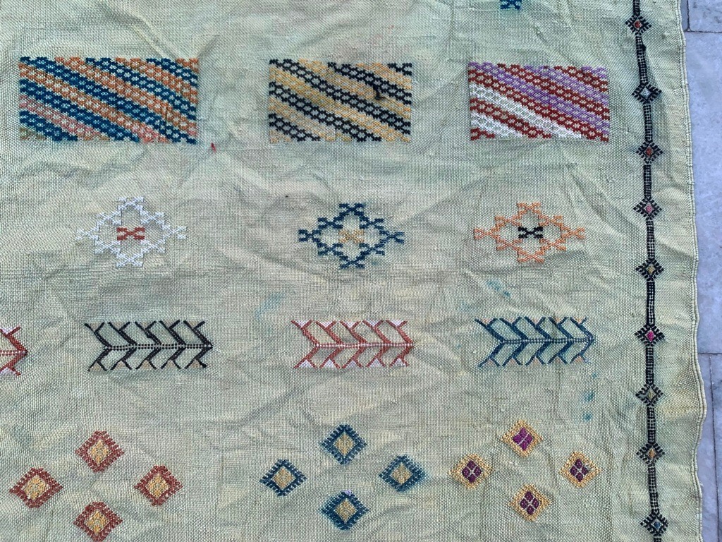 Vintage Moroccan Silk Kilim,Sabra Kilim,Traditional Kilim 3×5 ft Free Ship
