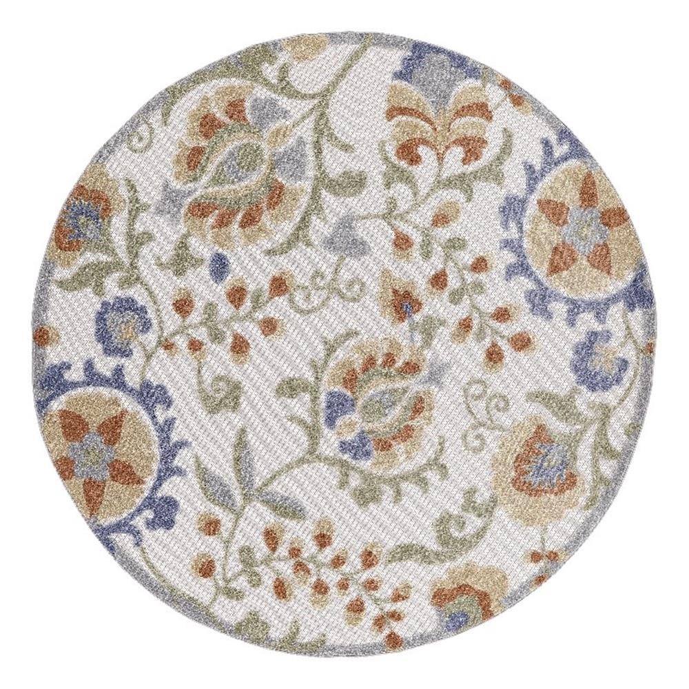 Pemberly Row 63×63″ Polypropylene Area Rug in Ivory and Blue