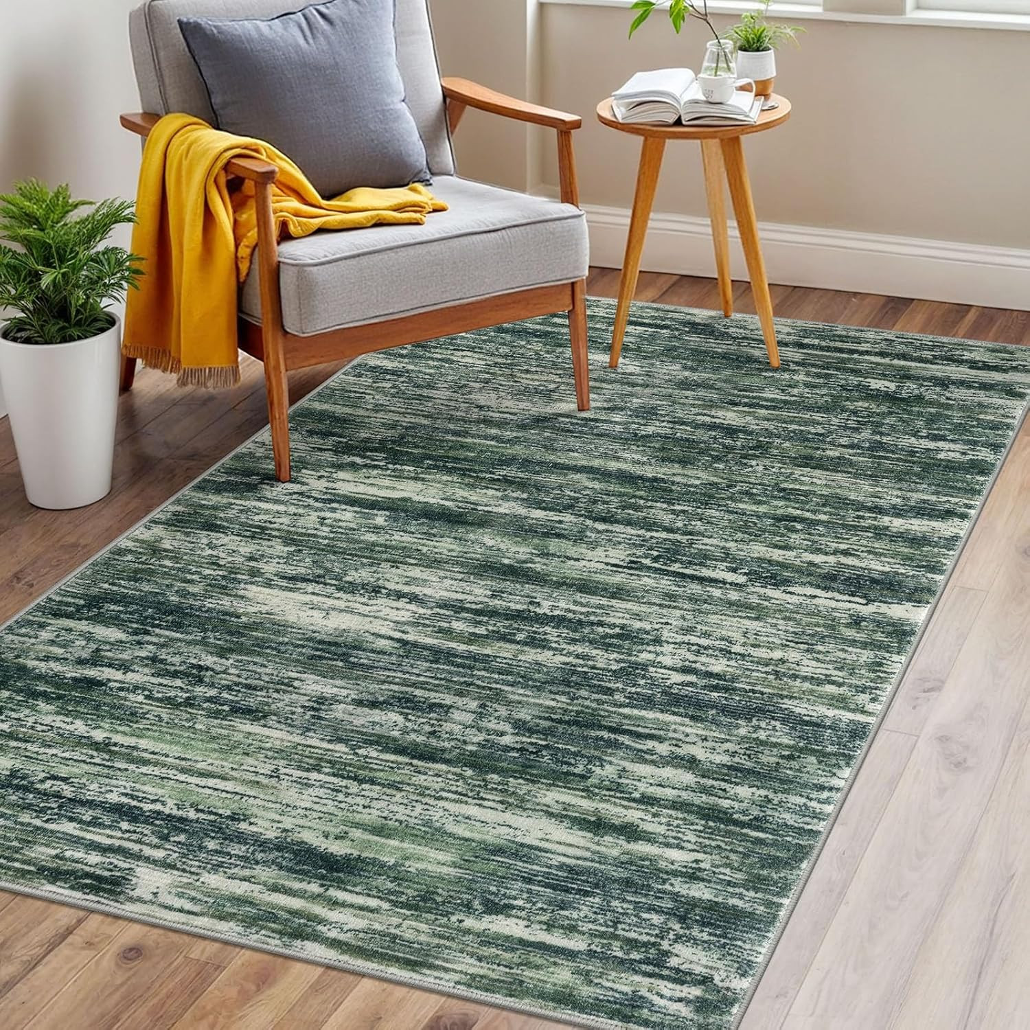 3X5 Dark Green Modern Abstract Rug for 3′ X 5′ (Rectangular) Dark Green/White
