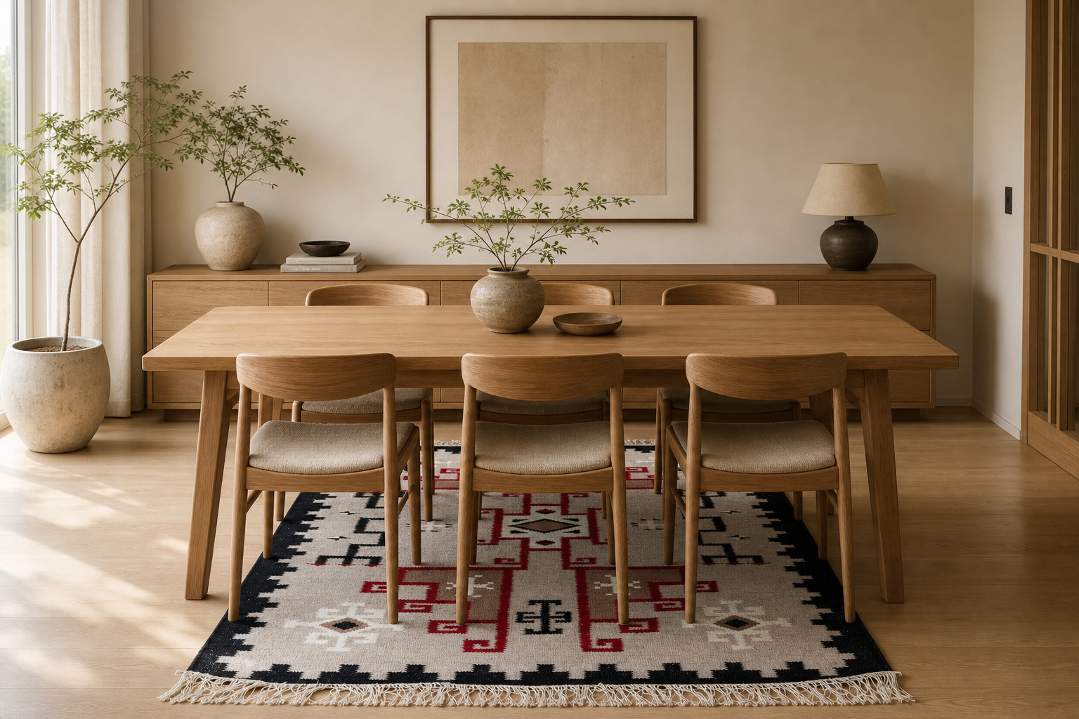 4×7 ft Navajo Kilim Rug Handwoven Ivory Grey Southwestern Wool Flatweave Rug