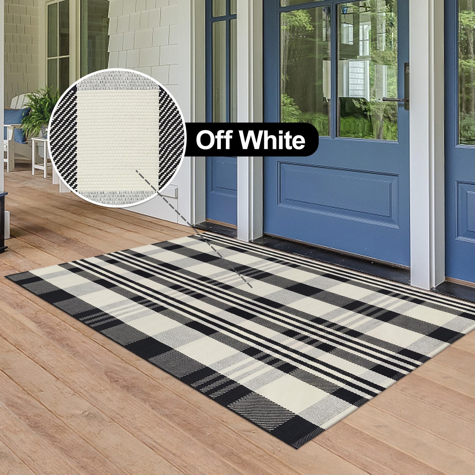 Buffalo Plaid Rug 3×5 Cotton Woven Buffalo Check Rug Black And Off White Front P