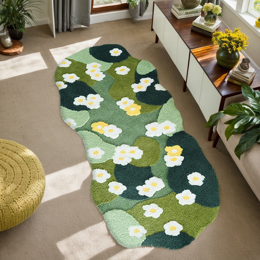 Moss Rug Fluffy Plush Bedroom Bedside Area Rug Green Forest Irregular Floor Mat
