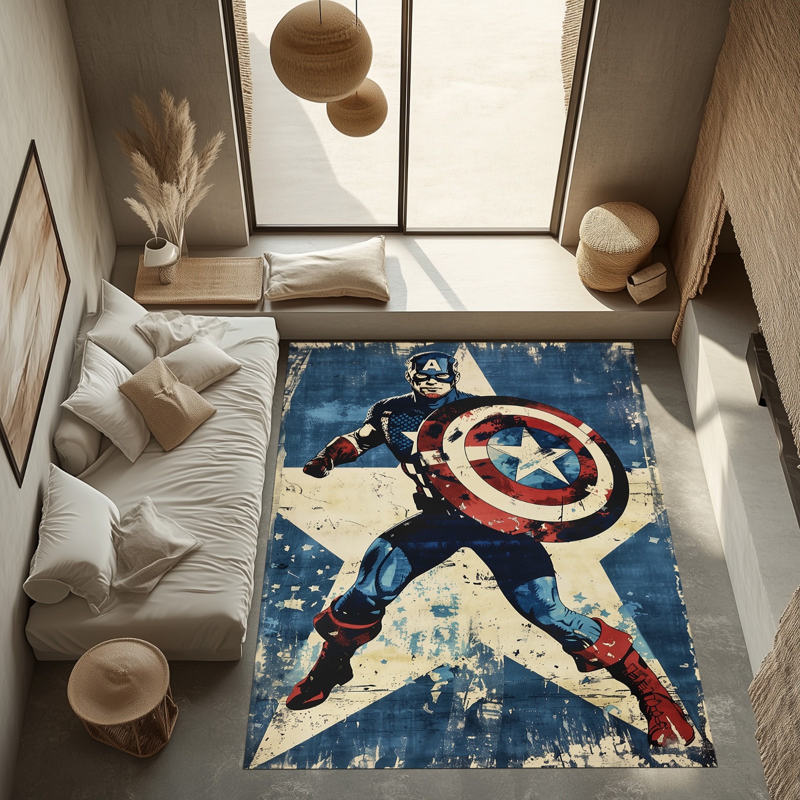Captain America Art Rug, Captain America Rug, Captain America Boy Room Rug
