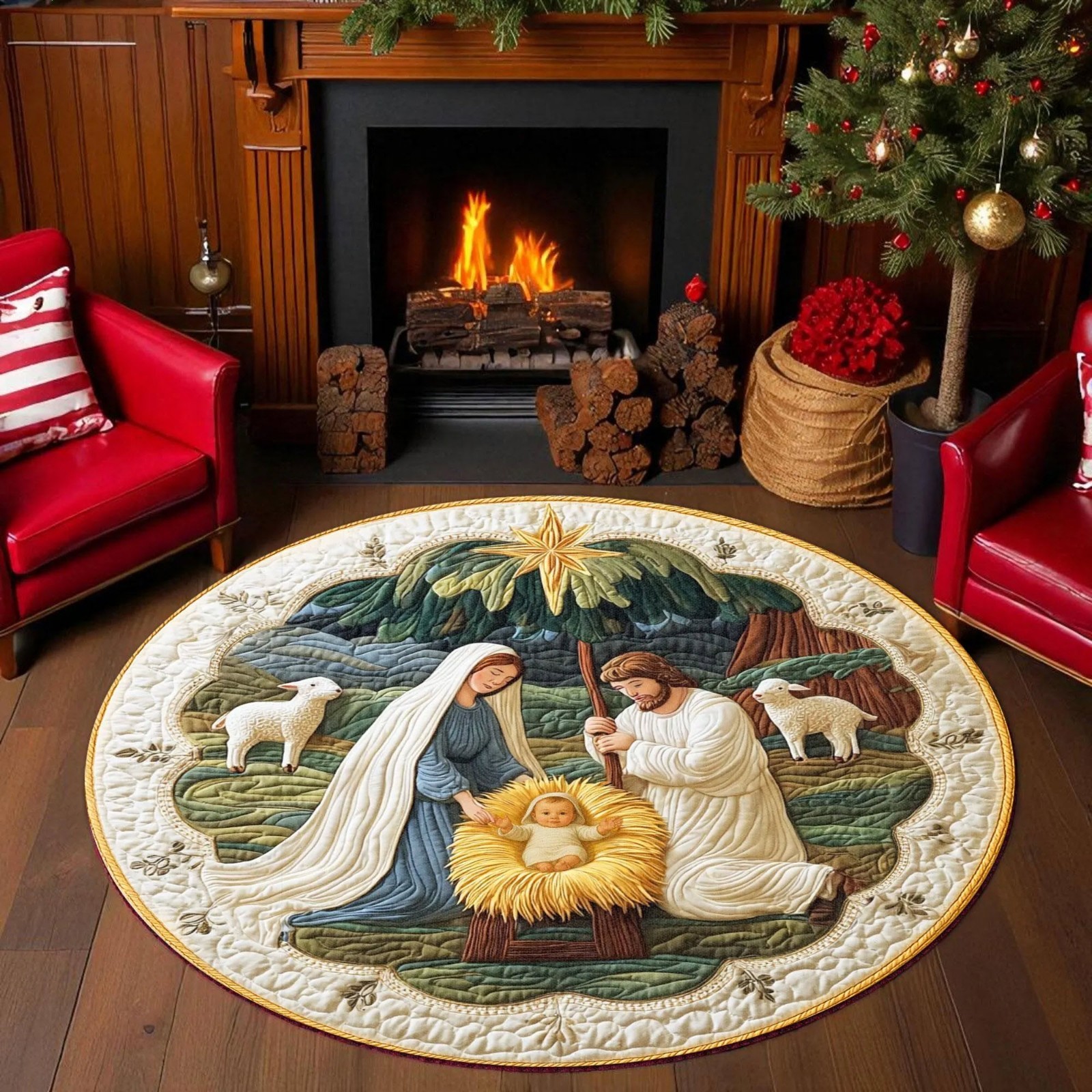 3D Printed Joy Nativity Rug Christmas Decor Baby Jesus Holiday Doormat Religious