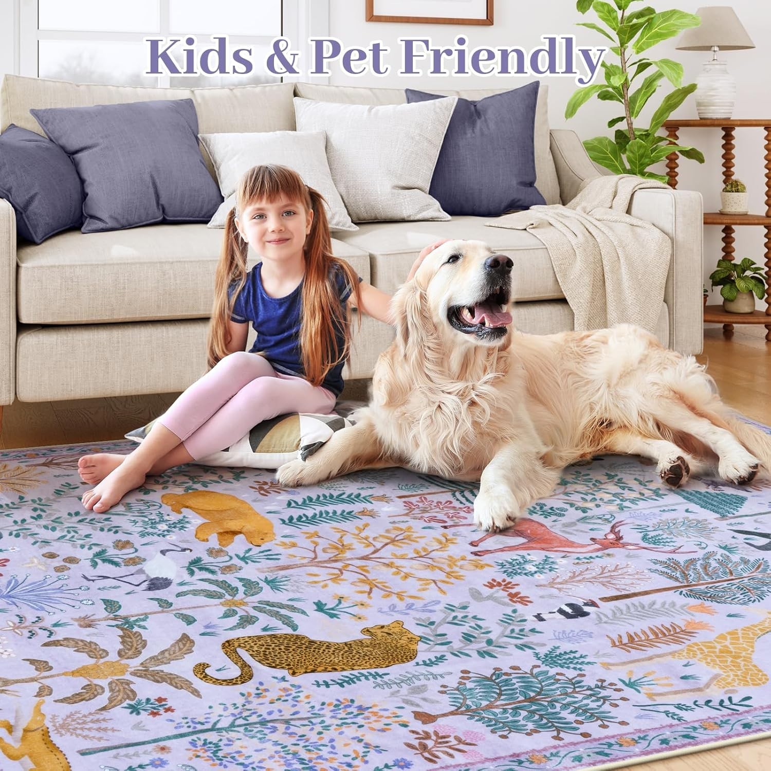 5×7 Animal Print Nursery Rug Washable Non Slip Kids Room Bedroom Carpet
