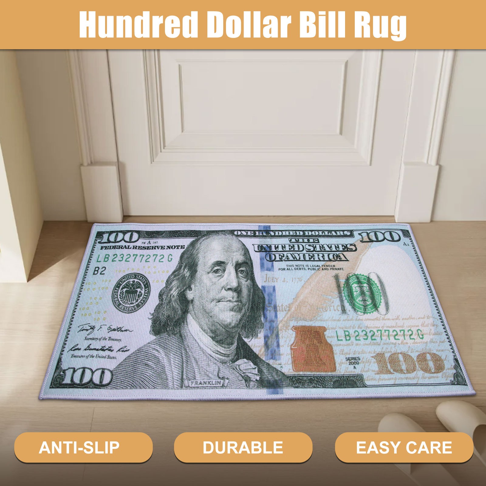 39.4×60.5cm Hundred Dollar Bill Rug/Carpet – Home Decor, Non-Slip, Soft, Modern,