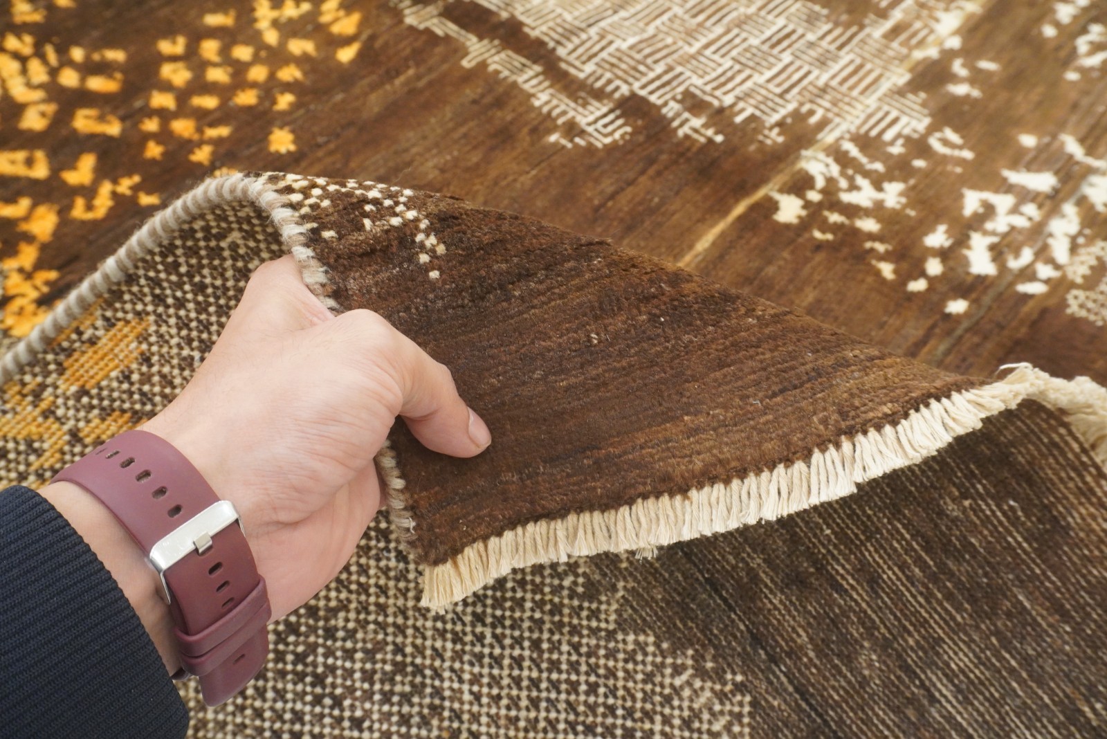8×10 ft Brown Afghan Hand Knotted Wool Modern Area Rug
