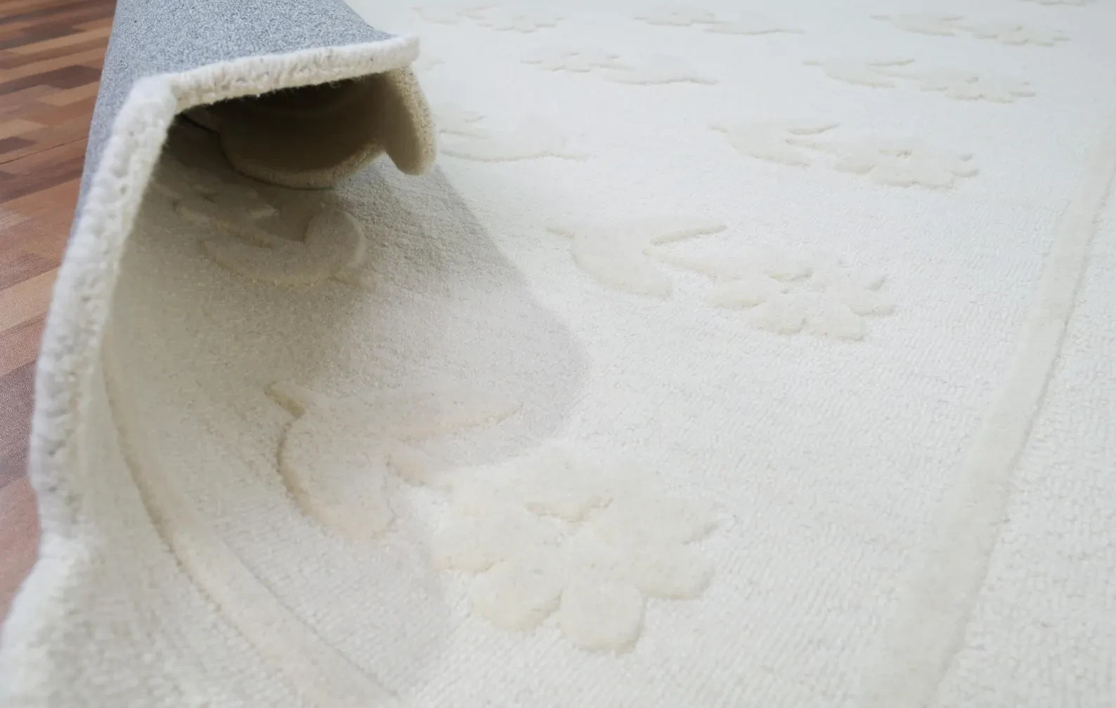 Handmade Hand Tufted Kids Rug, Cream Floral Nursery Rug, Scalloped Edge 8×10