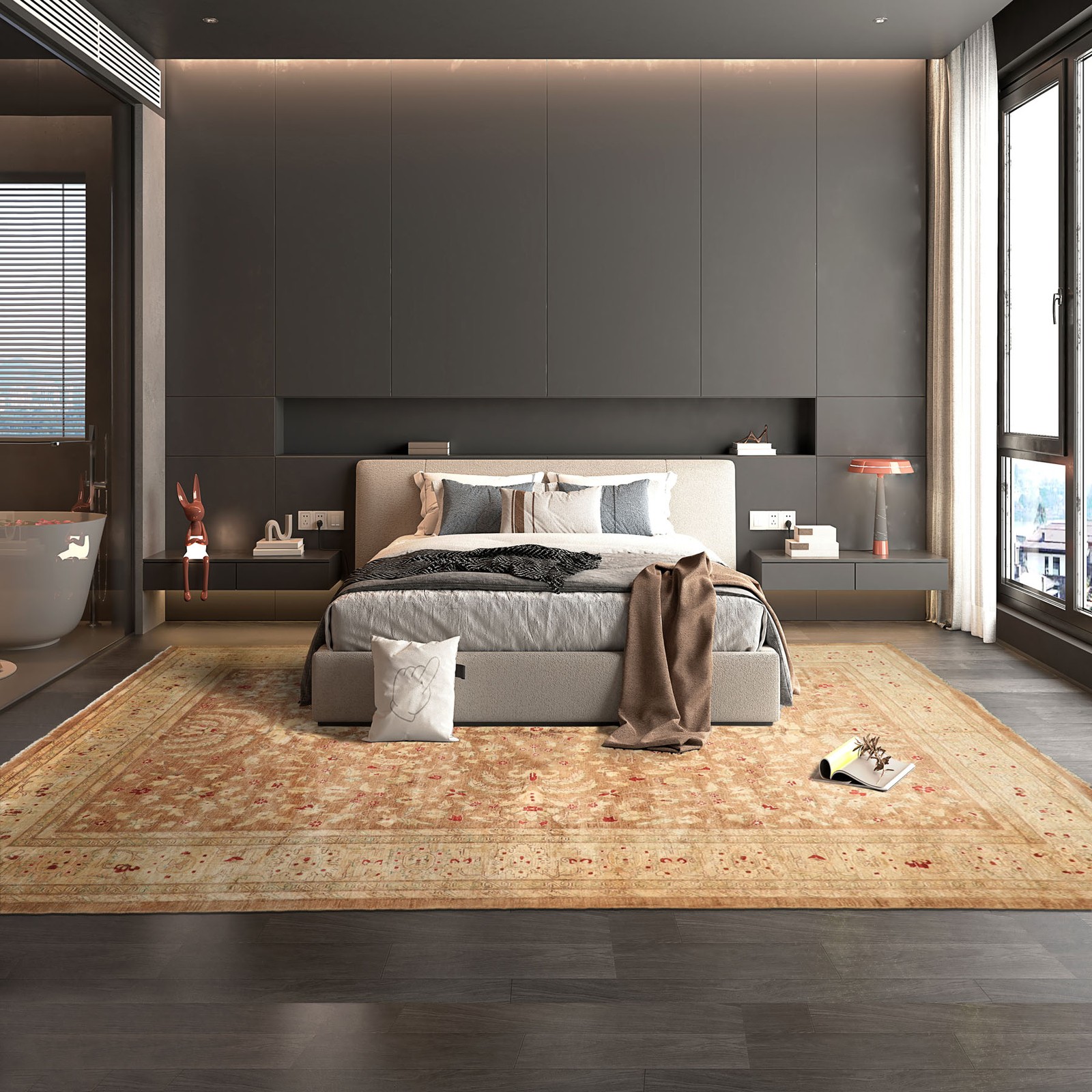 10×14 Hand Knotted Wool Brown Peshawar Traditional Floral Silky Sheen Rug