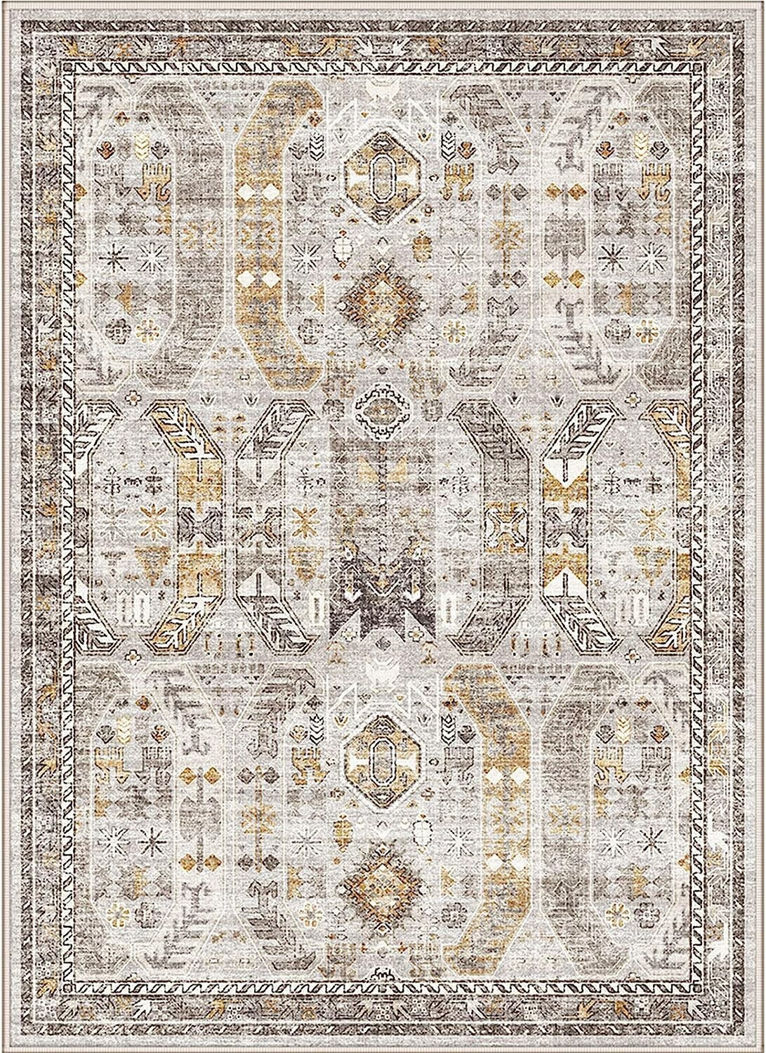 Befbee 9×12 Area Rug, Stain Resistant Washable Non-Slip Brown/Gold