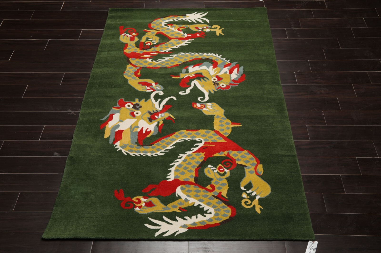 Multi Size Hand Tufted Green Dragon & Phoenix Decorative Wool Rug