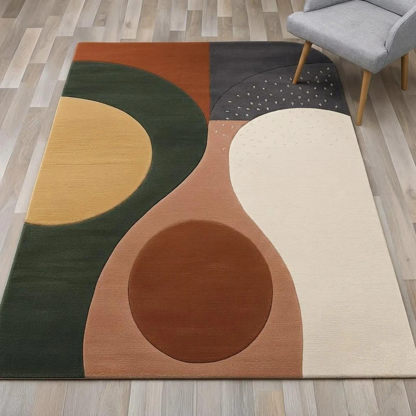Hand Tufted Wool Abstract Area Rug, Geometric Mid Century Modern Design Carpet