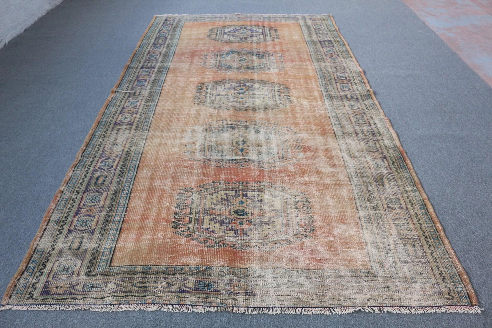 Turkish Large Rug, 6×10,9 ft Vintage Rug, Brown Wool Rug