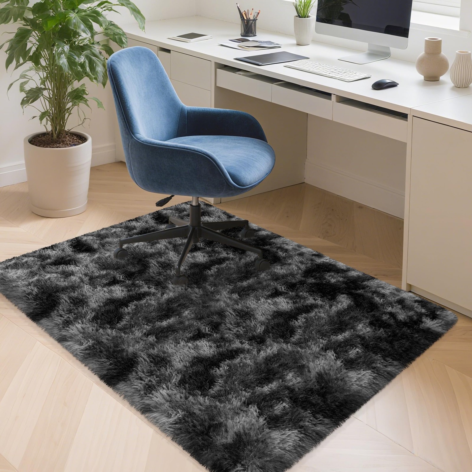 3×5 Dark Grey and Black Shaggy Rug for Bedroom Living Room Soft Fuffly Shag C…