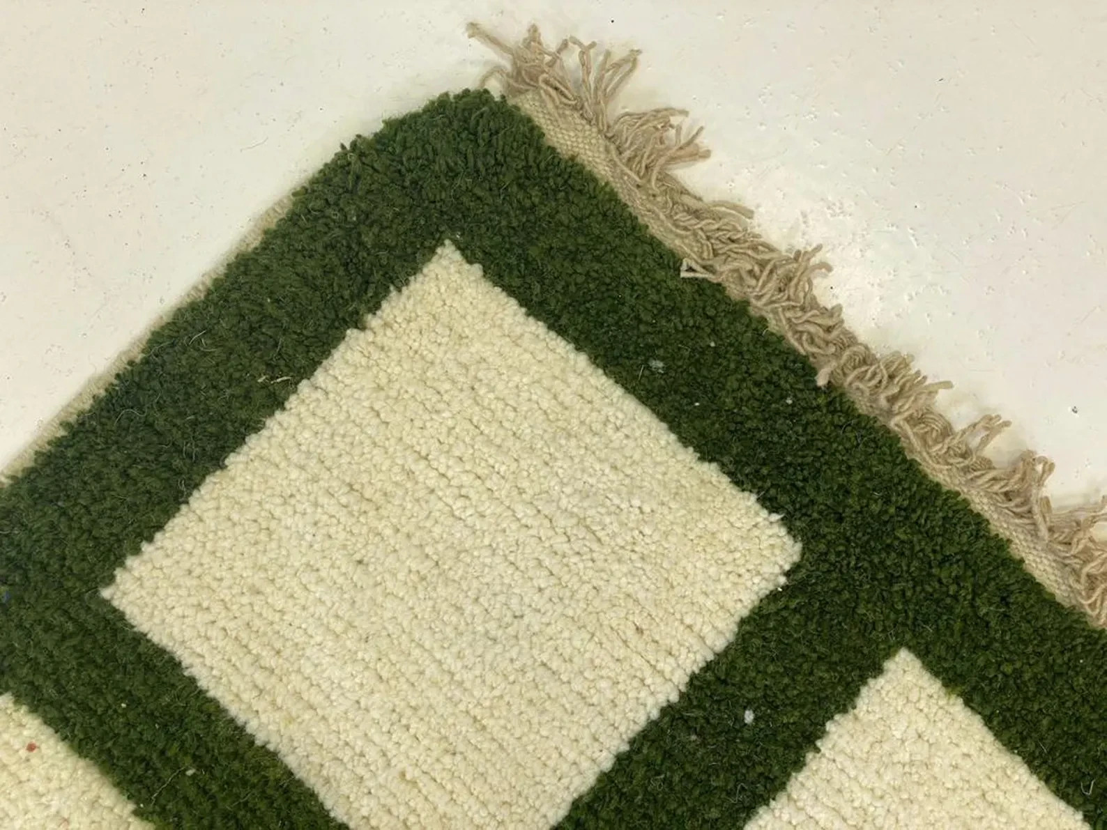 Moroccan Berber Wool Rug Color Green and Beige Handmade Design Carpet Rug