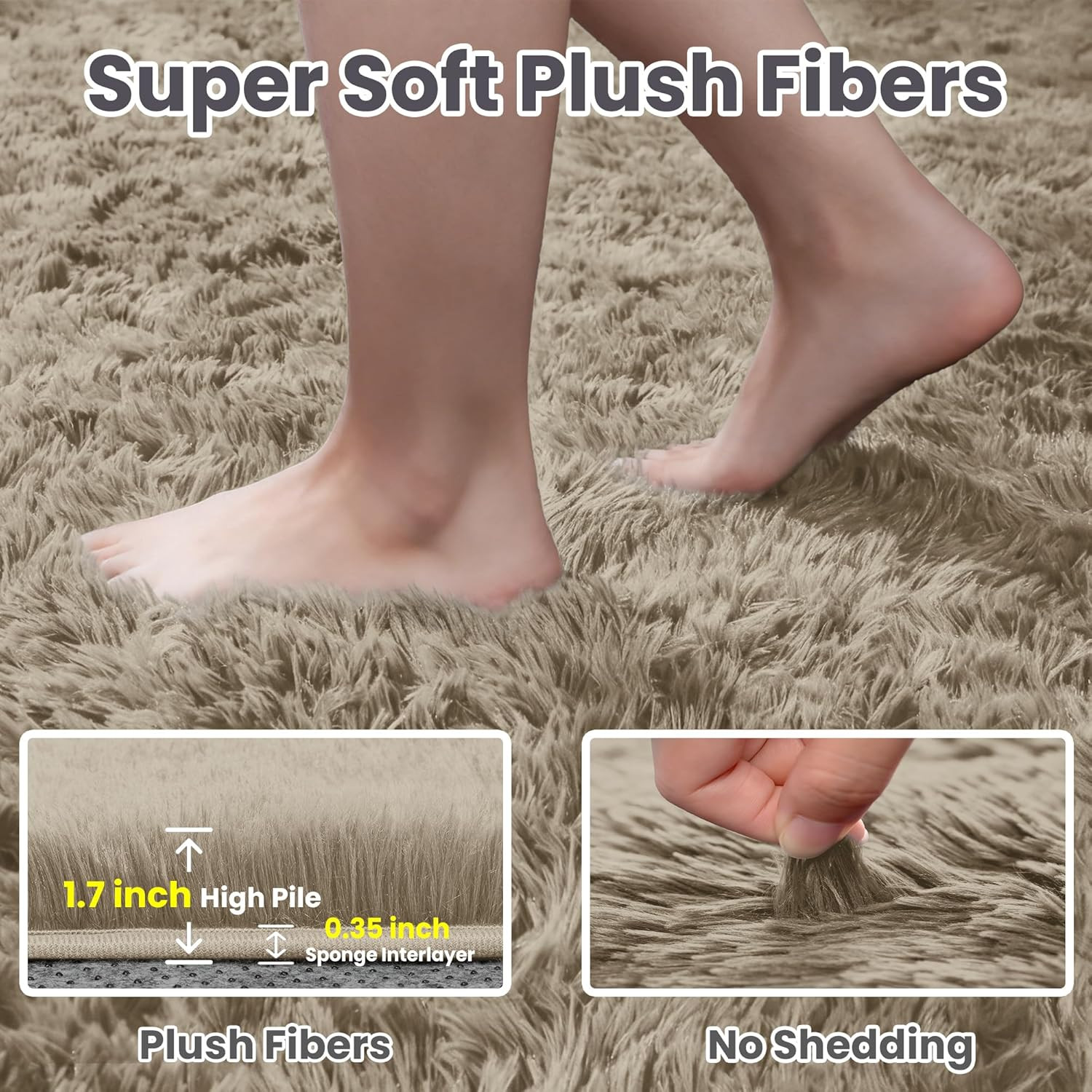 6X9 Area Rugs for Living Room Rug: Soft Fluffy Shag Gray Camel Rugs for Bedroom,
