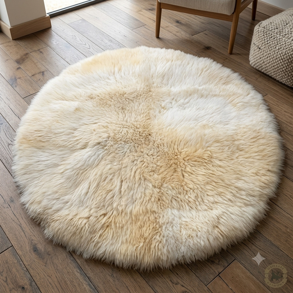 Natural Sheepskin Rug, Round Sheepskin Rug, White Sheepskin Rug for Living Room