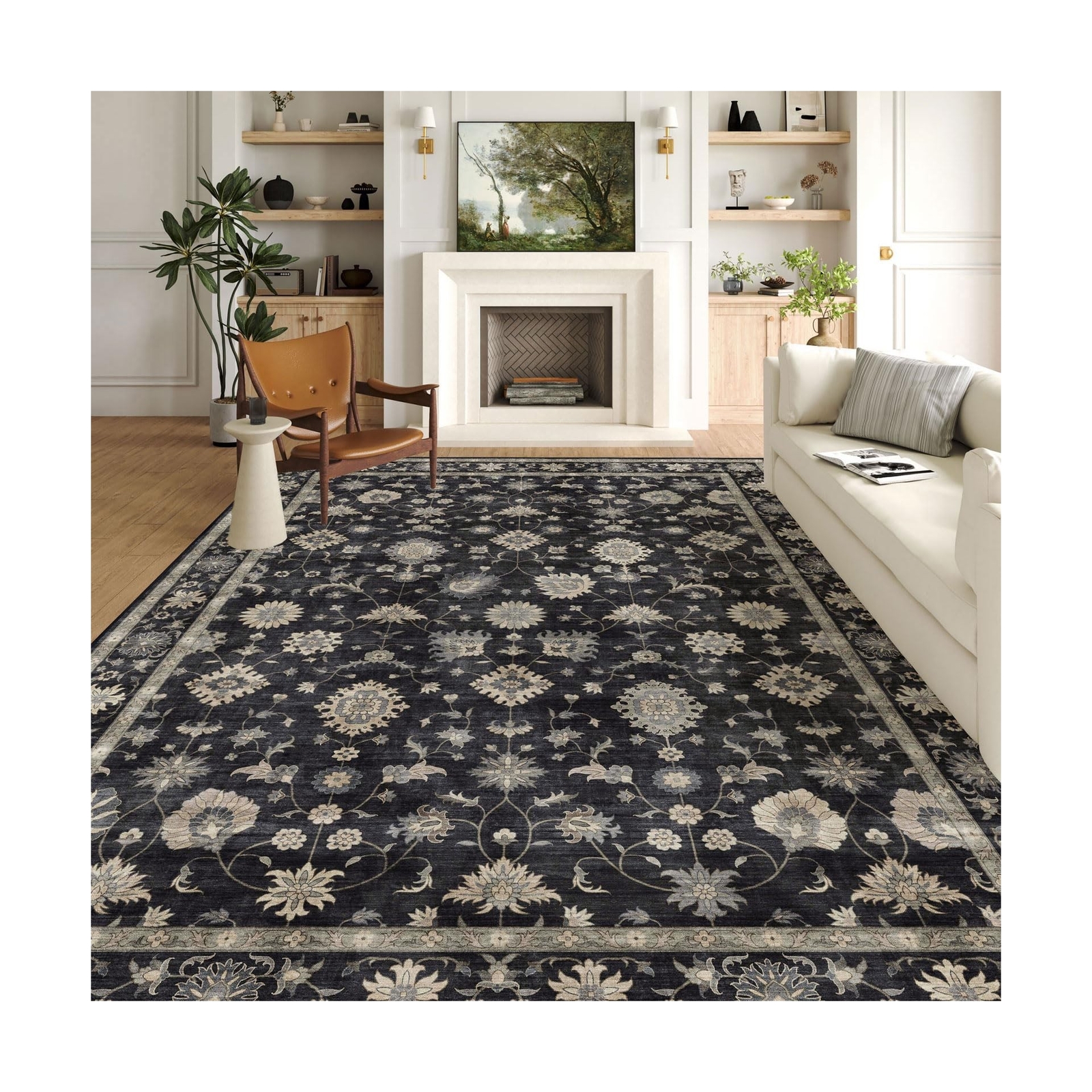 Area Rugs 9×12 Living Room – Large Washable Charcoal Black Boho Rugs for Bedr…