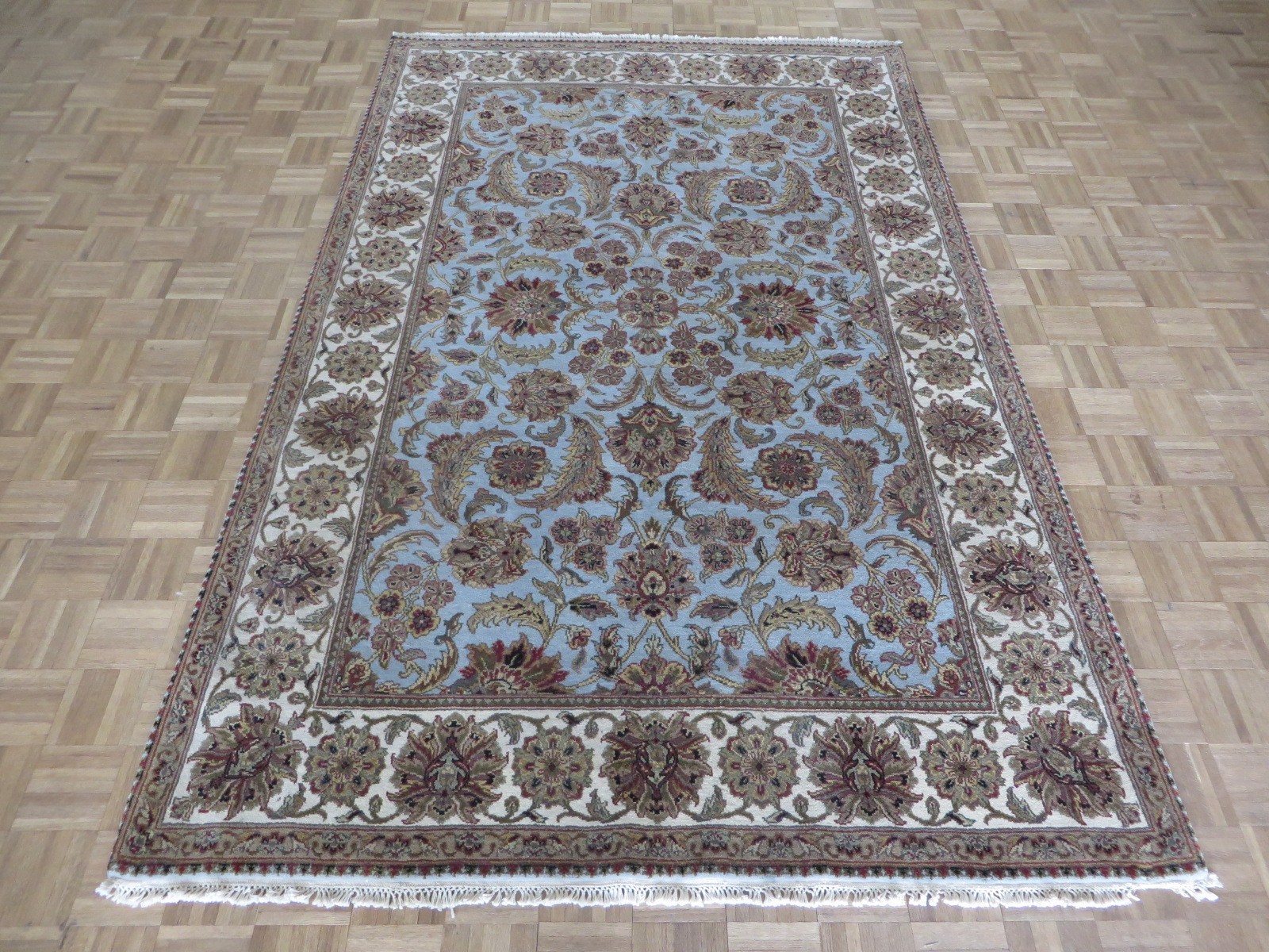 6’1 x 9’4 Hand Knotted Light Blue Agra Oriental Rug G153