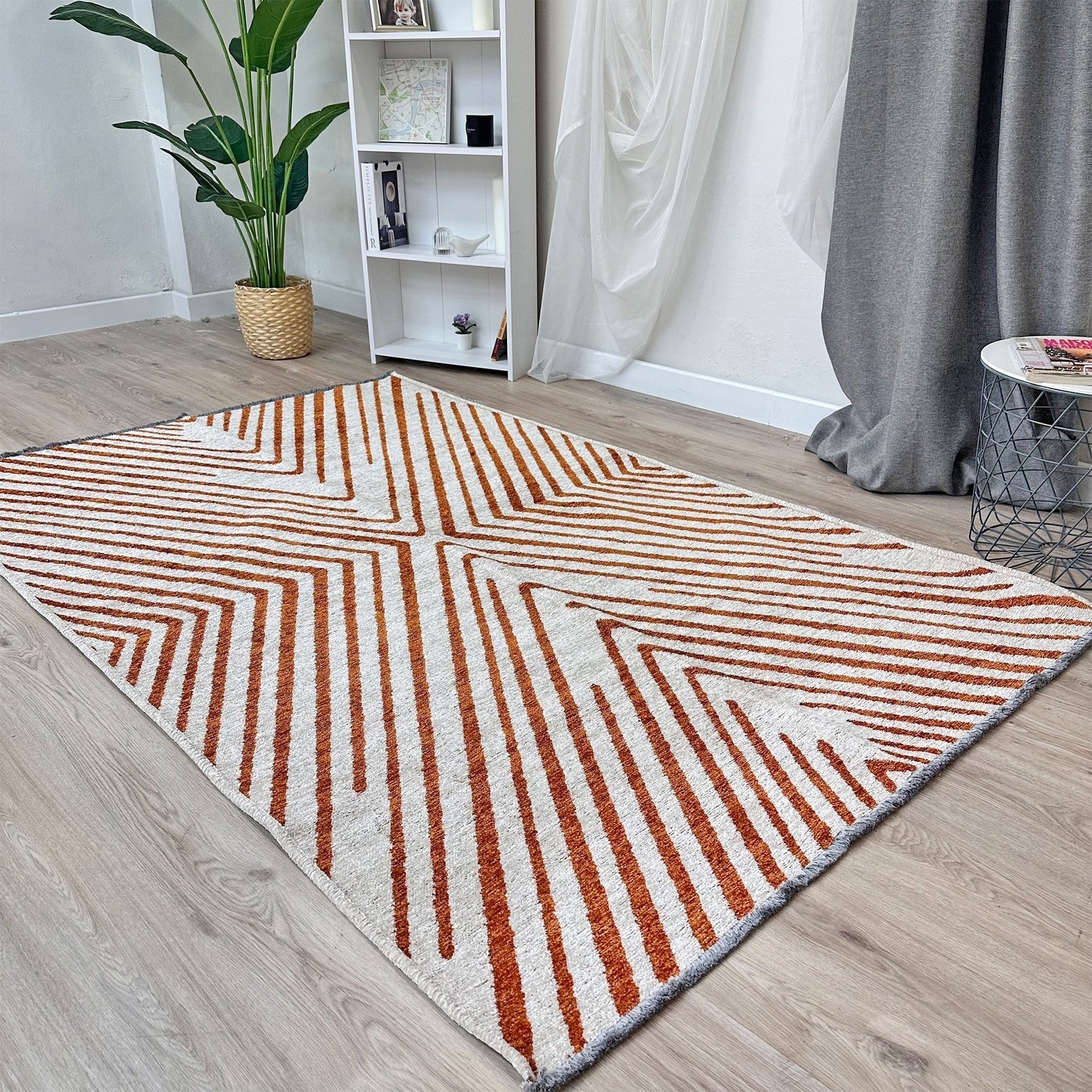 Alfa Rich Geometric Navy Blue Cream Washable Area Rugs for Living Room Bedroom