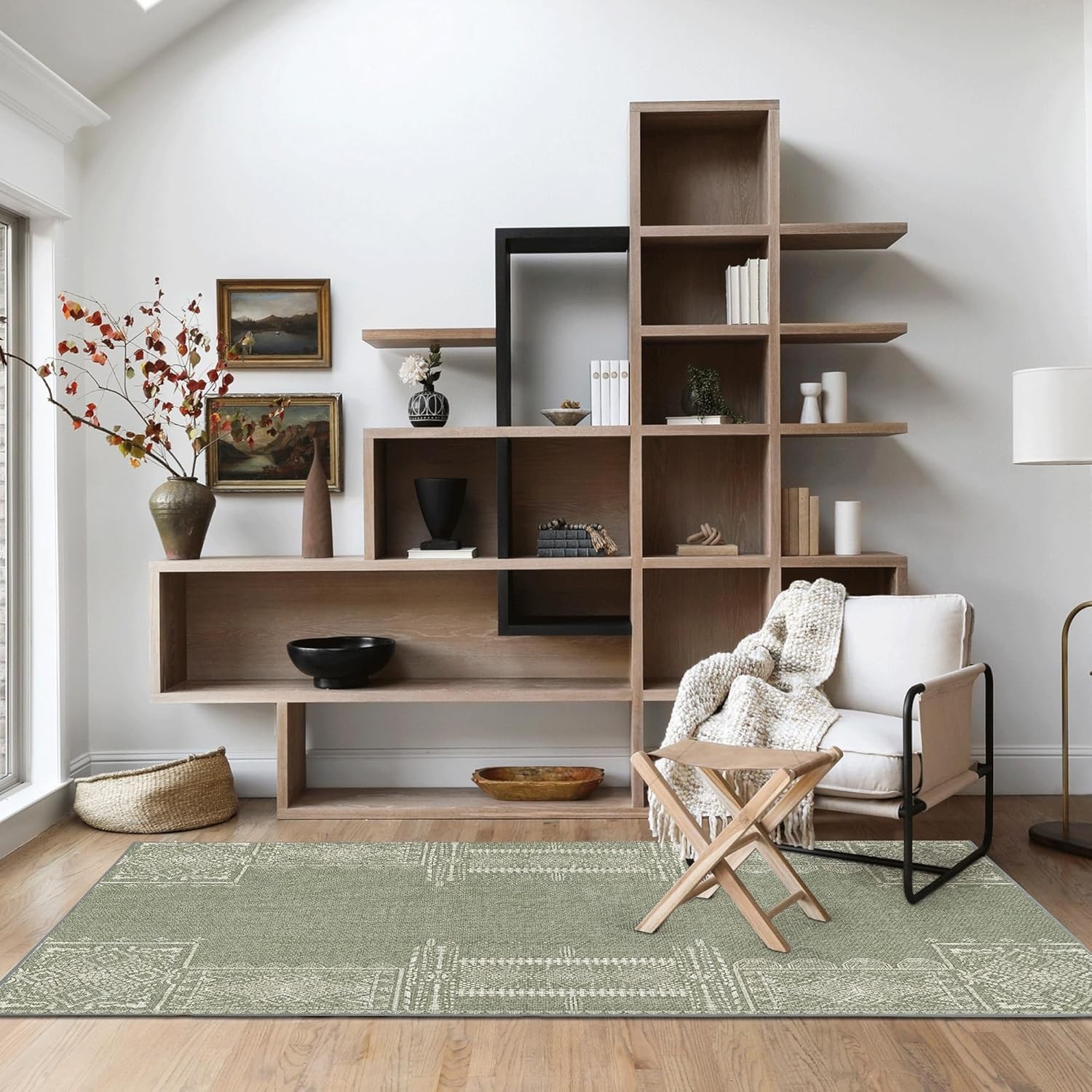Elegant Sage Green 2×3 Rug with Rubber Backing – Washable and Stain Resistant