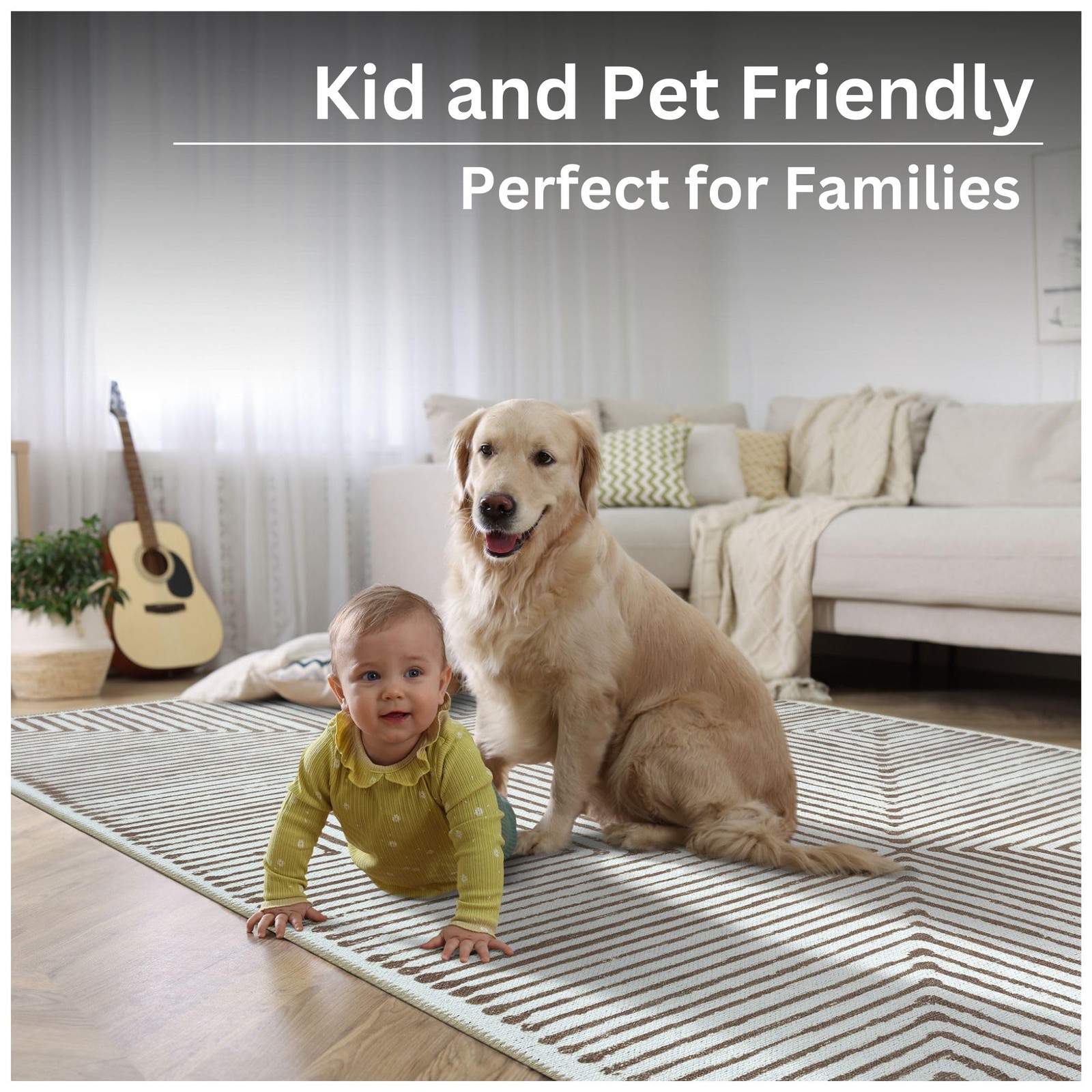 Washable Non-Slip 12 ft Runner – Brown Striped Runner for Entryway, Hallway, …