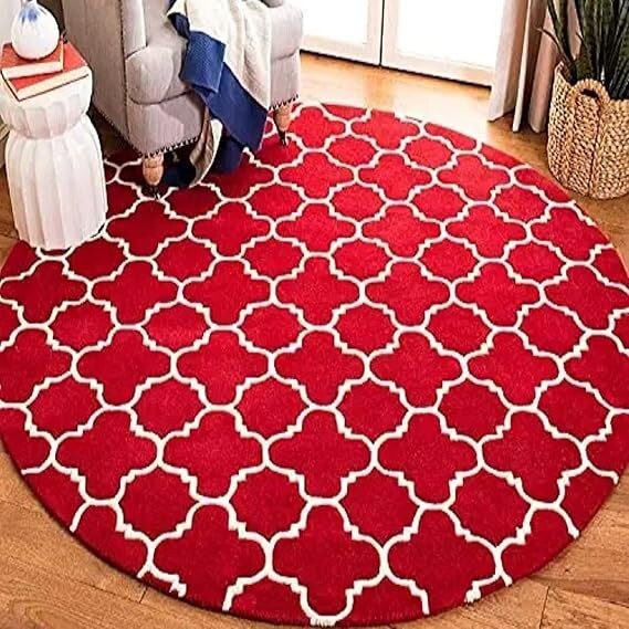 New Handmade Red Color Round Rug 3×3, 4×4, 5×5, 6×6, 7×7, 8×8, 9×9, 10×10