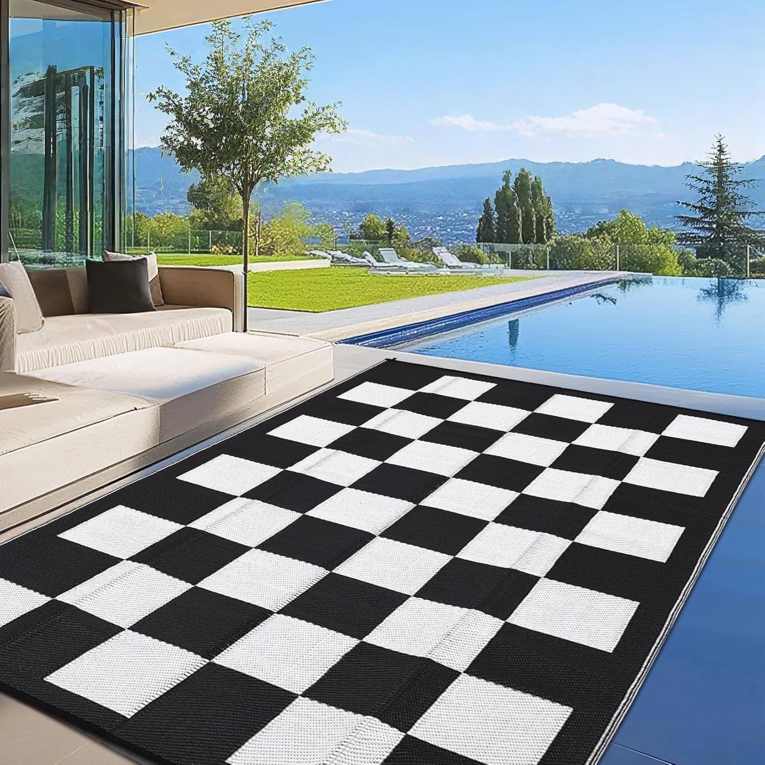 Reversible Outdoor Rug Plastic Straw Mat for Patio, RV, Camping, Picnic, Porch