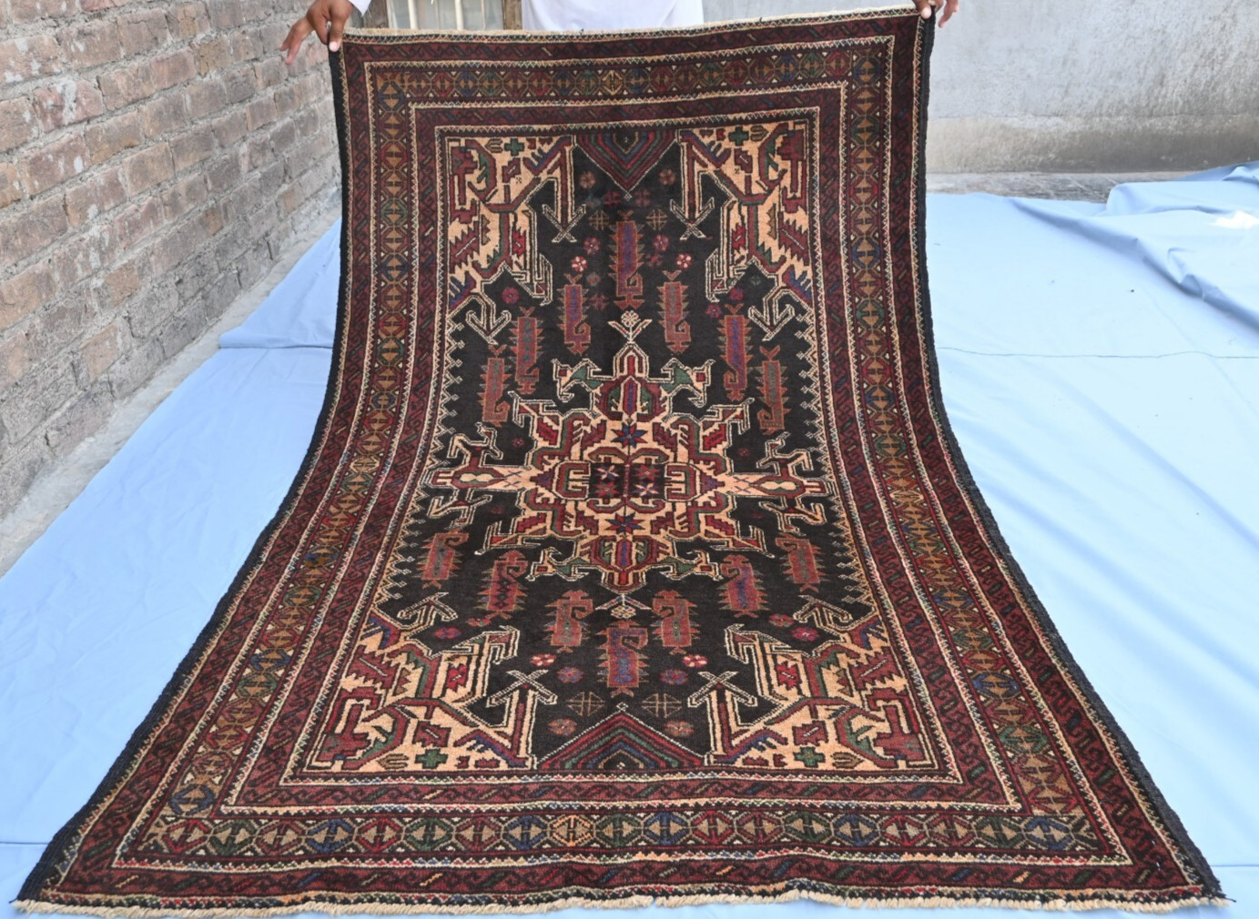 Hand-knotted Tribal Oriental Vintage Rug. Traditional Geometric 6’0x2’8 ft