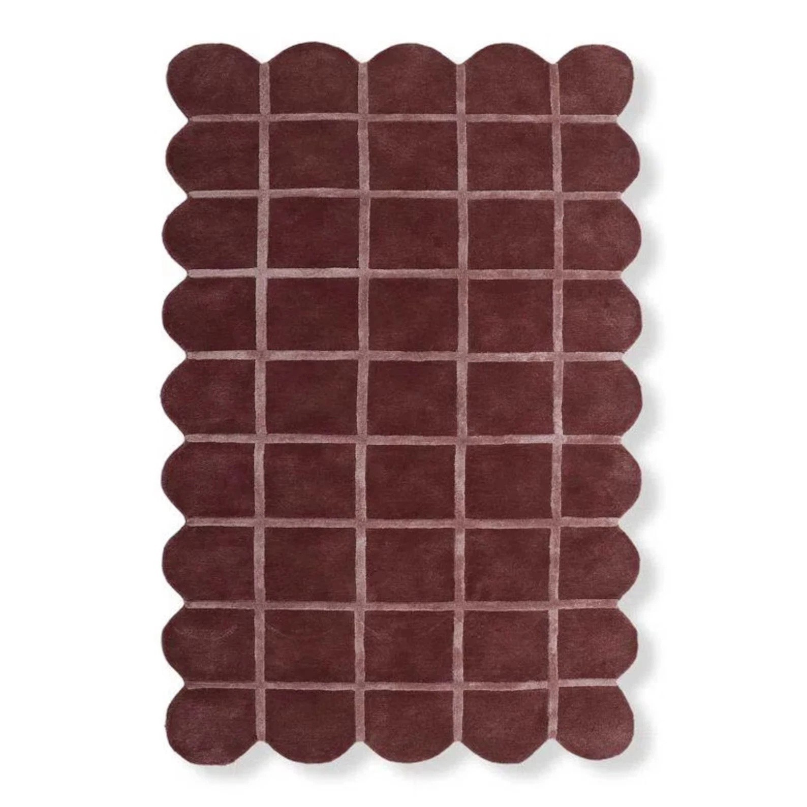 Luxury Hand Tufted Silk and wool Rug Scalloped Edge Grid Design Modern Rug