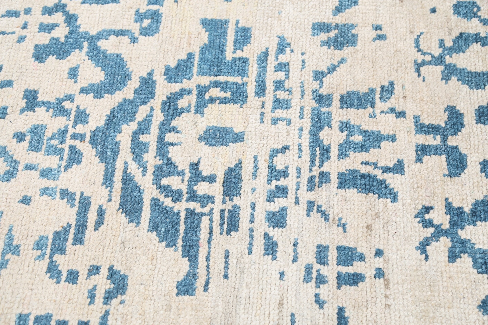 Blue/ Ivory Wool/ Silk Abstract Contemporary Oriental Area Rug Hand-Knotted 5×8