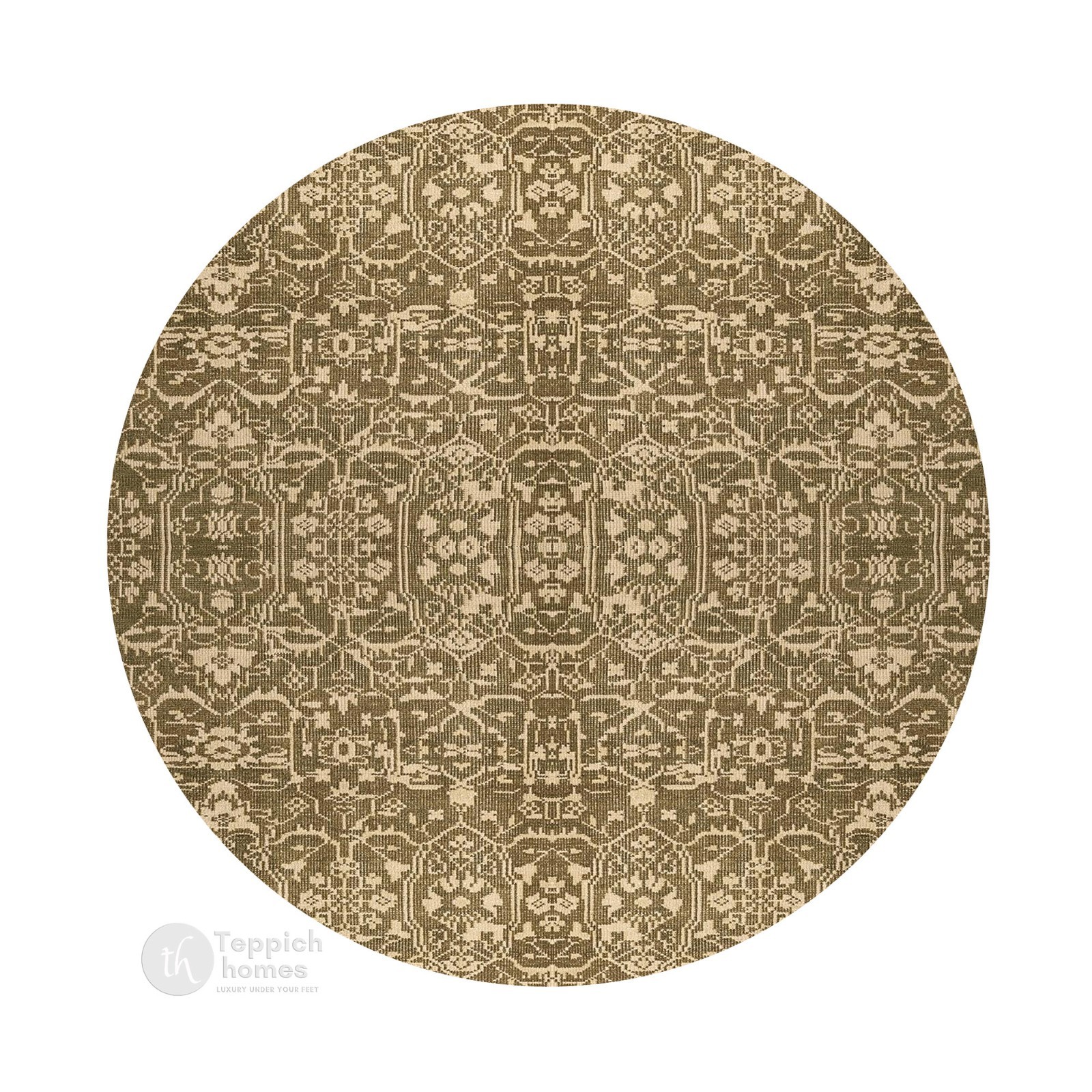 Hand Knotted Oushak Round Rug Wool Beige Traditional Area Rugs (Multiple Sizes)