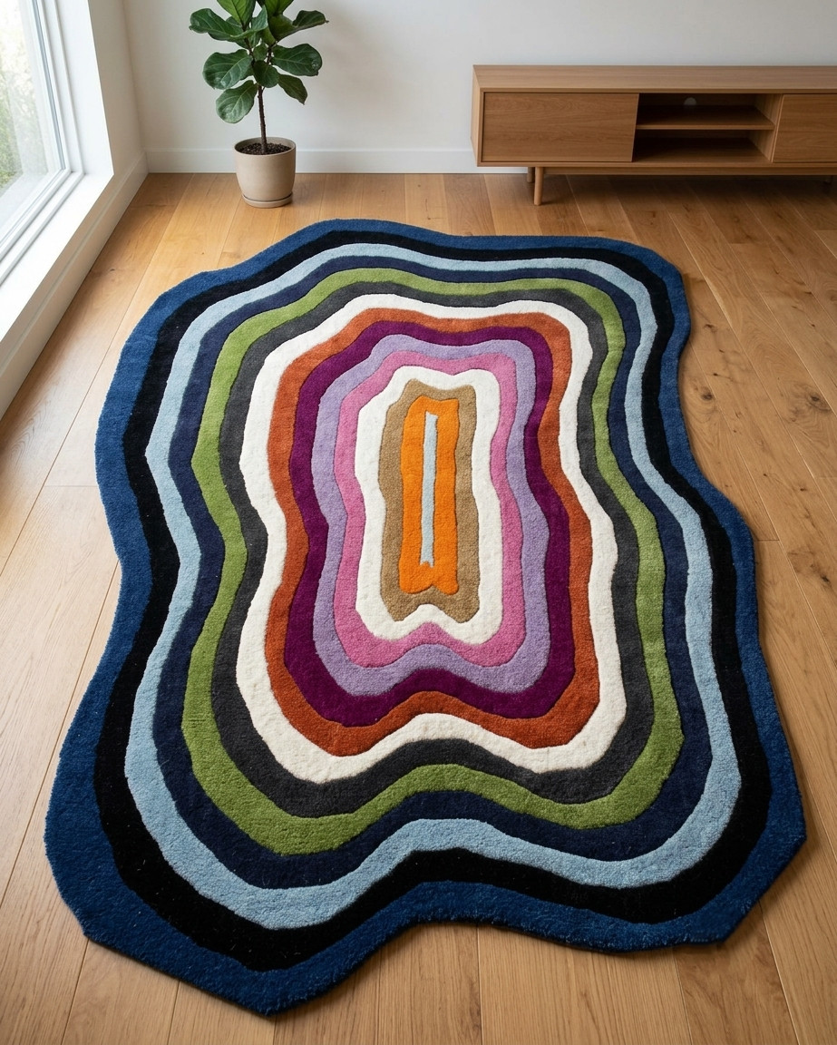 Modern Hand Tufted Wool Rug Irregular Multicolor Designer Custom Area Rug Living